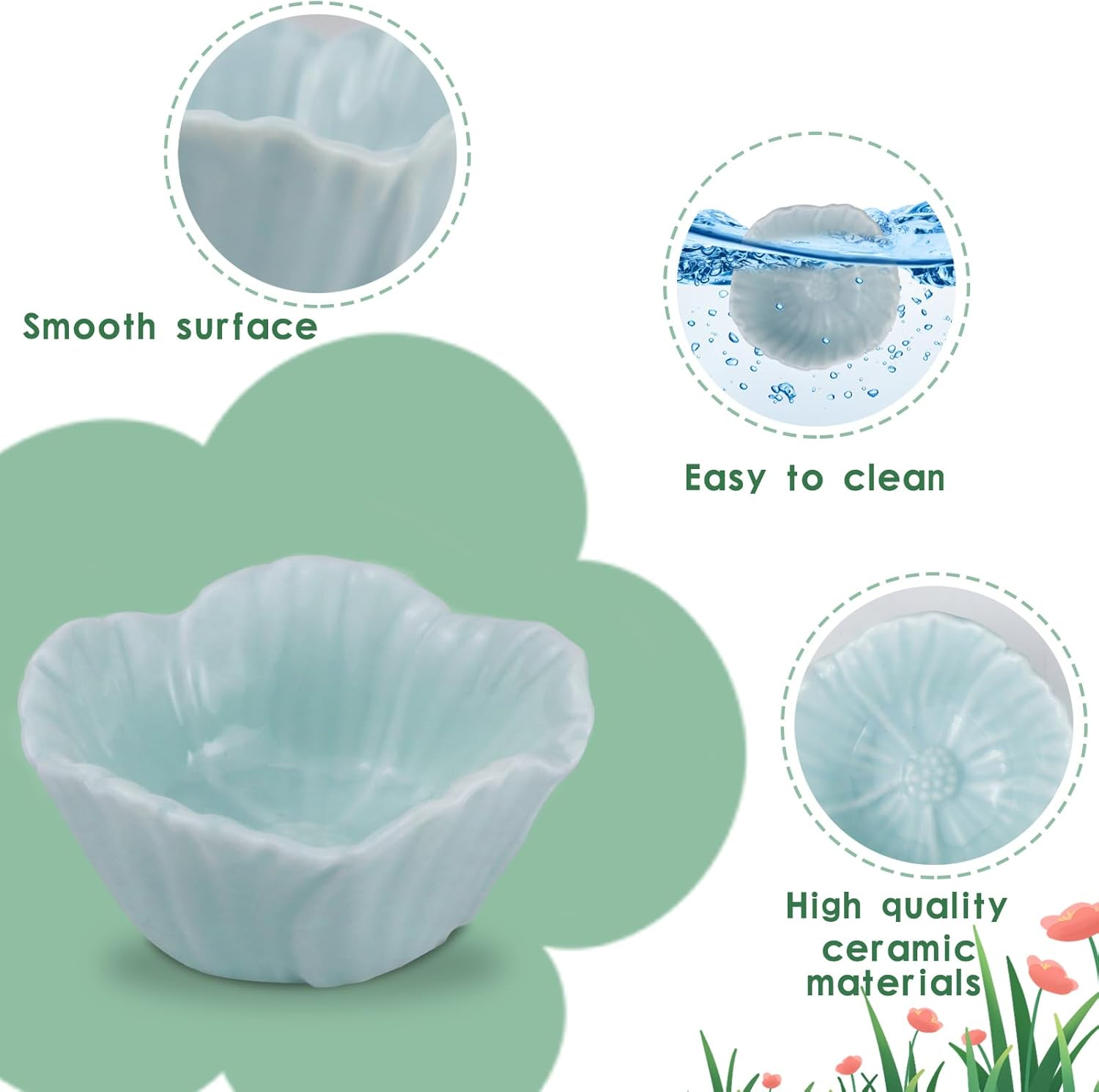 Luckyopt Small Ceramic Hamster Bowl, Easy to Clean Anti-Flipping Hamster Food and Water Bowl, Feeding Bowl, Small Animal Bowls for Dwarf Hamsters Parrots (Blue) image number 4