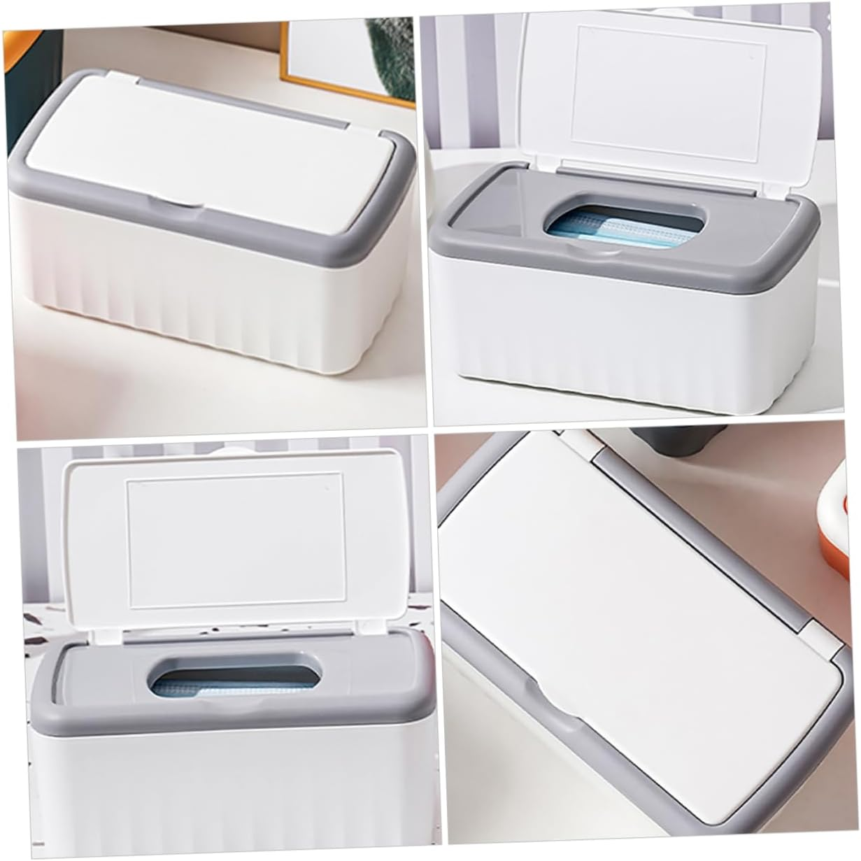 Amosfun Multifunctional Tissue Dispenser and Baby Wipe Box Large Capacity Plastic Rectangular Wipes Container Lid Sealed Dustproof for Bathroom and Desktop Storage