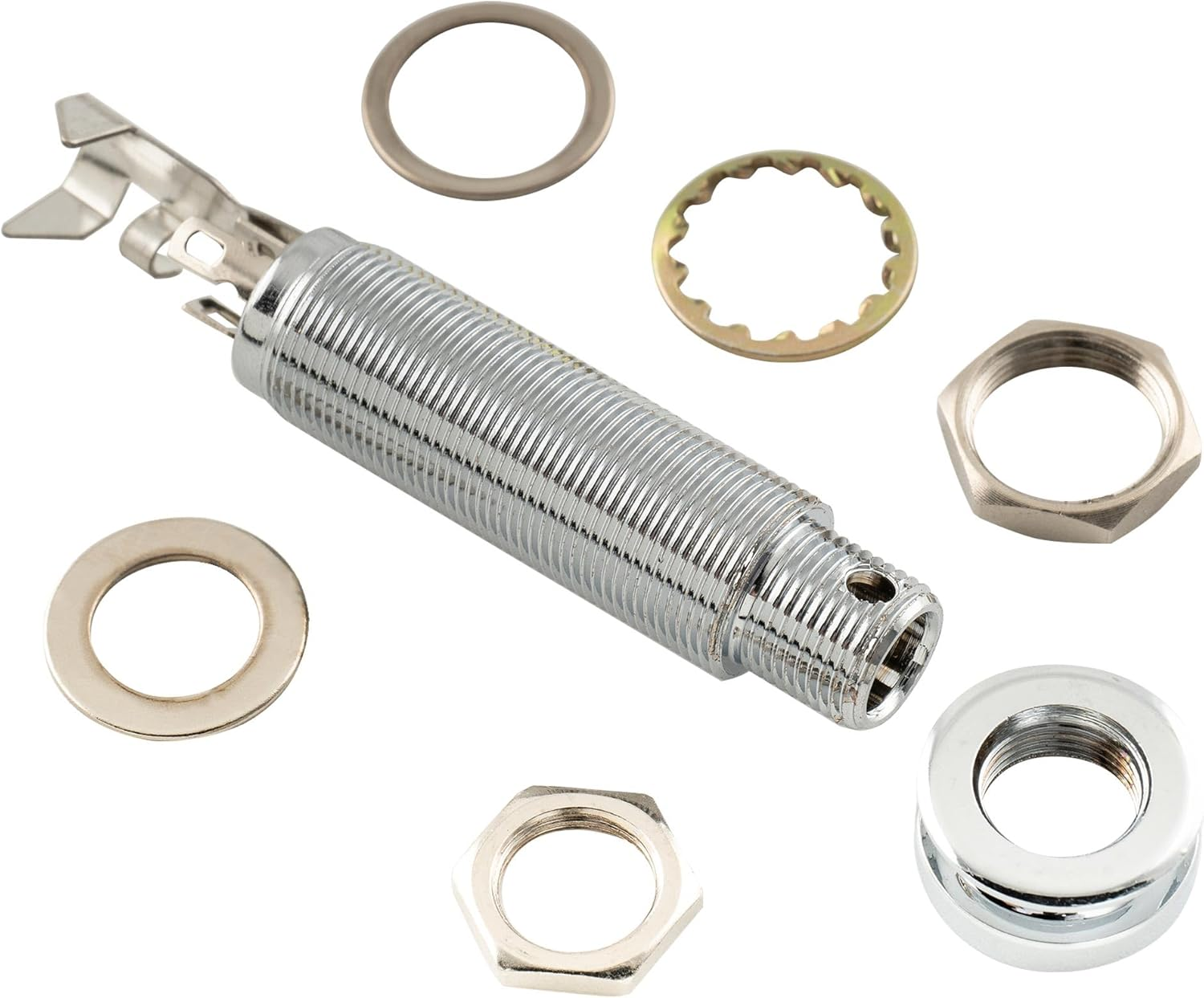 Musiclily Pro 1/4 Inch Mono/Stereo Endpin Output Jack Strap Button Threaded Jack Socket for Acoustic Guitar Bass, Chrome - Black image number 5