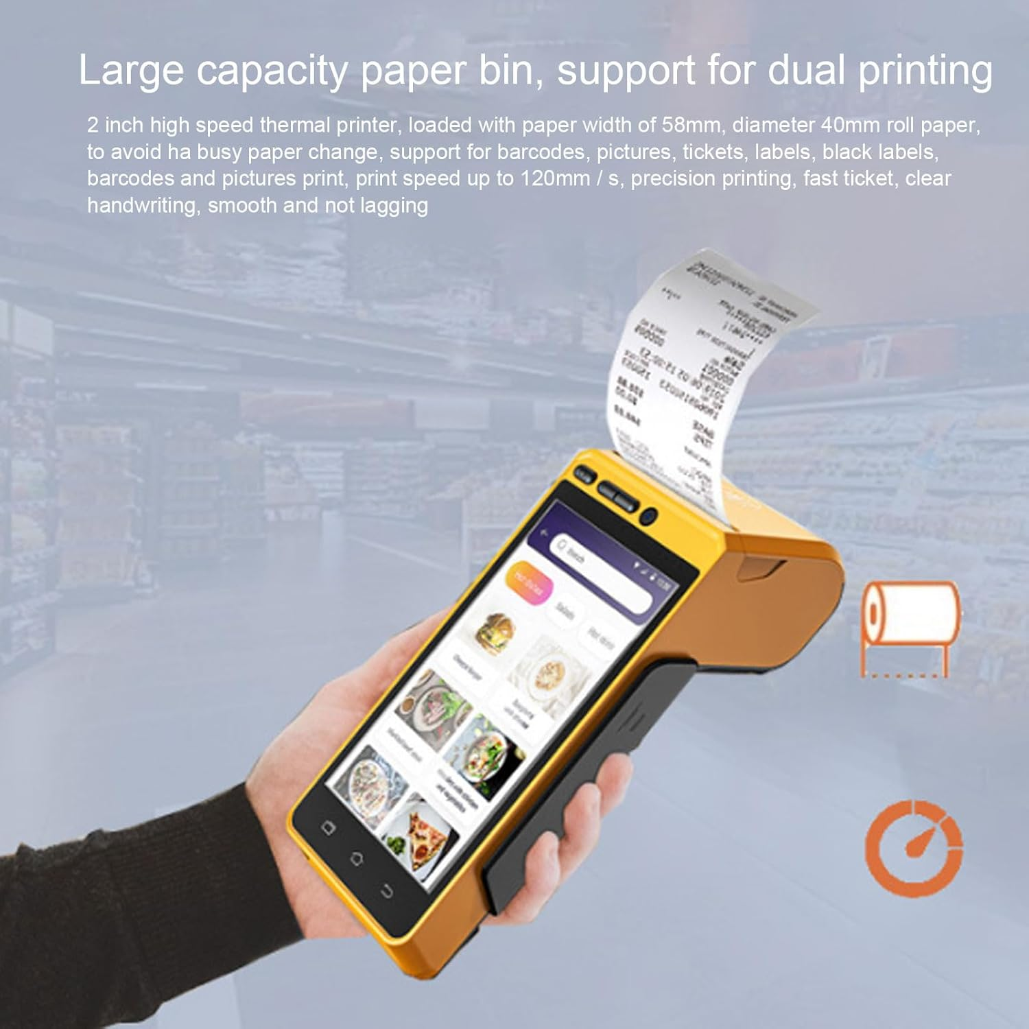 Handheld Barcode Scanner, 5.5In Touchscreen NFC Contactless Reader with 2MP/5MP Camera and 58Mm Thermal Printer, 3100Mah Battery for POS Applications image number 1