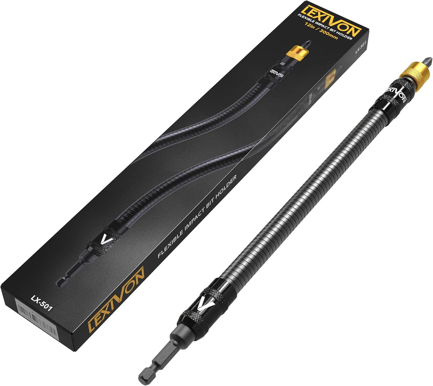 LEXIVON Drill Bit Holder, 12-Inch Flexible Extension, Quick-Release with 1/4-Inch Hex Shank | Rated for 3600 RPM, Guaranteed High Performance (LX-501) image number 3