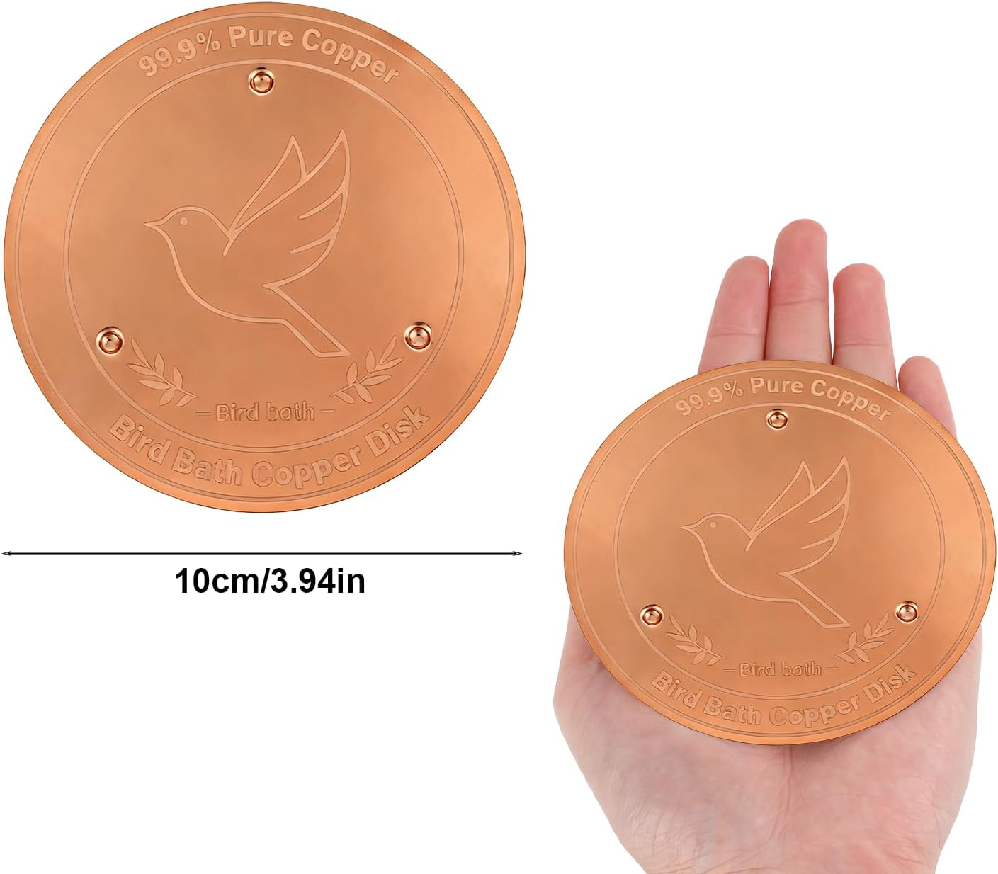 2Pcs Bird Bath Cooper Disks, 99.9% Pure Copper Purification Disk Universal Fit for Outdoor Bird Baths & Fountains Naturally Keeps Water Clean image number 1