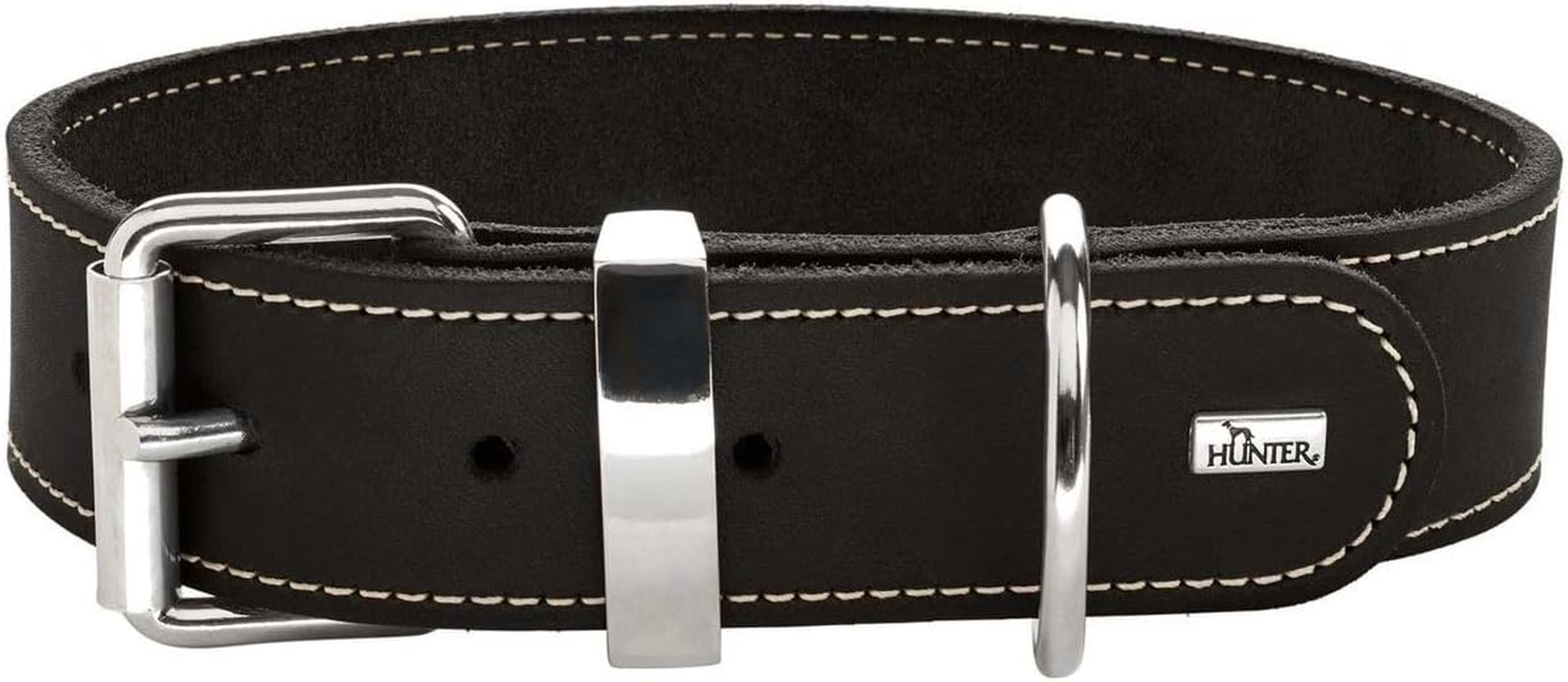 HUNTER Aalborg Special Dog Collar, Leather, Durable, Comfortable, 60 Cm (M-L), Black