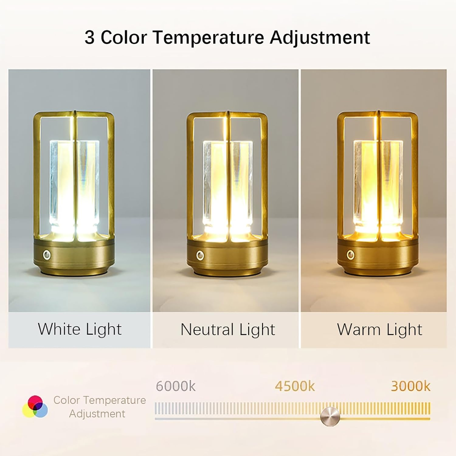 Shenzhi Tech LED Table Lamp, USB Rechargeable Desk Lamp, Touch Controlled Dimmable Indoor Night Light for Home Decor Bedside Room Hotel Office Cafe (Golden)