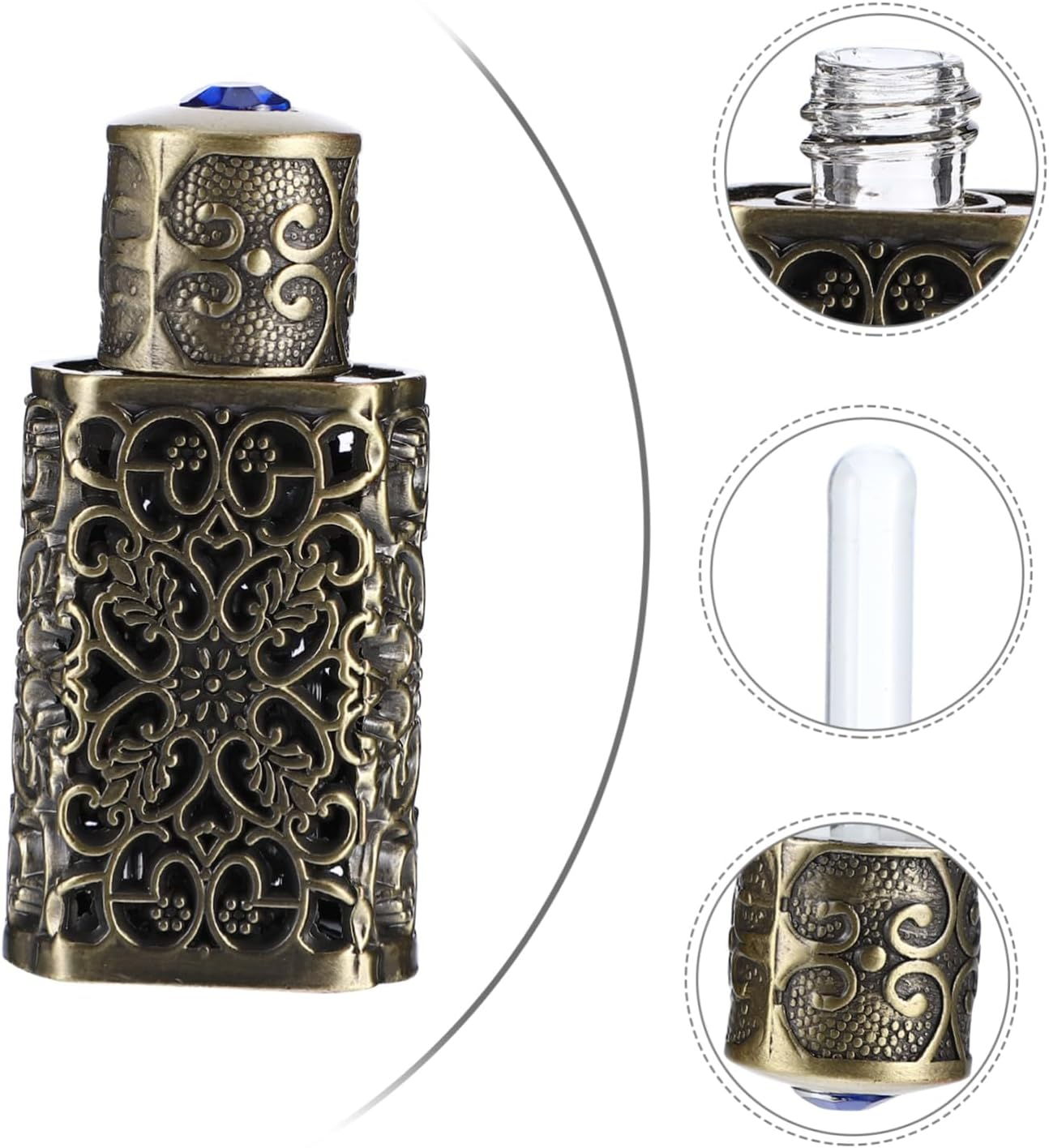 3Pcs Hollow Engraved Essential Oil Bottle Vintage Decorative Perfume Dispenser for Travel Camping Aromatherapy and Diy Crafts Leak Design for Easy Use image number 5