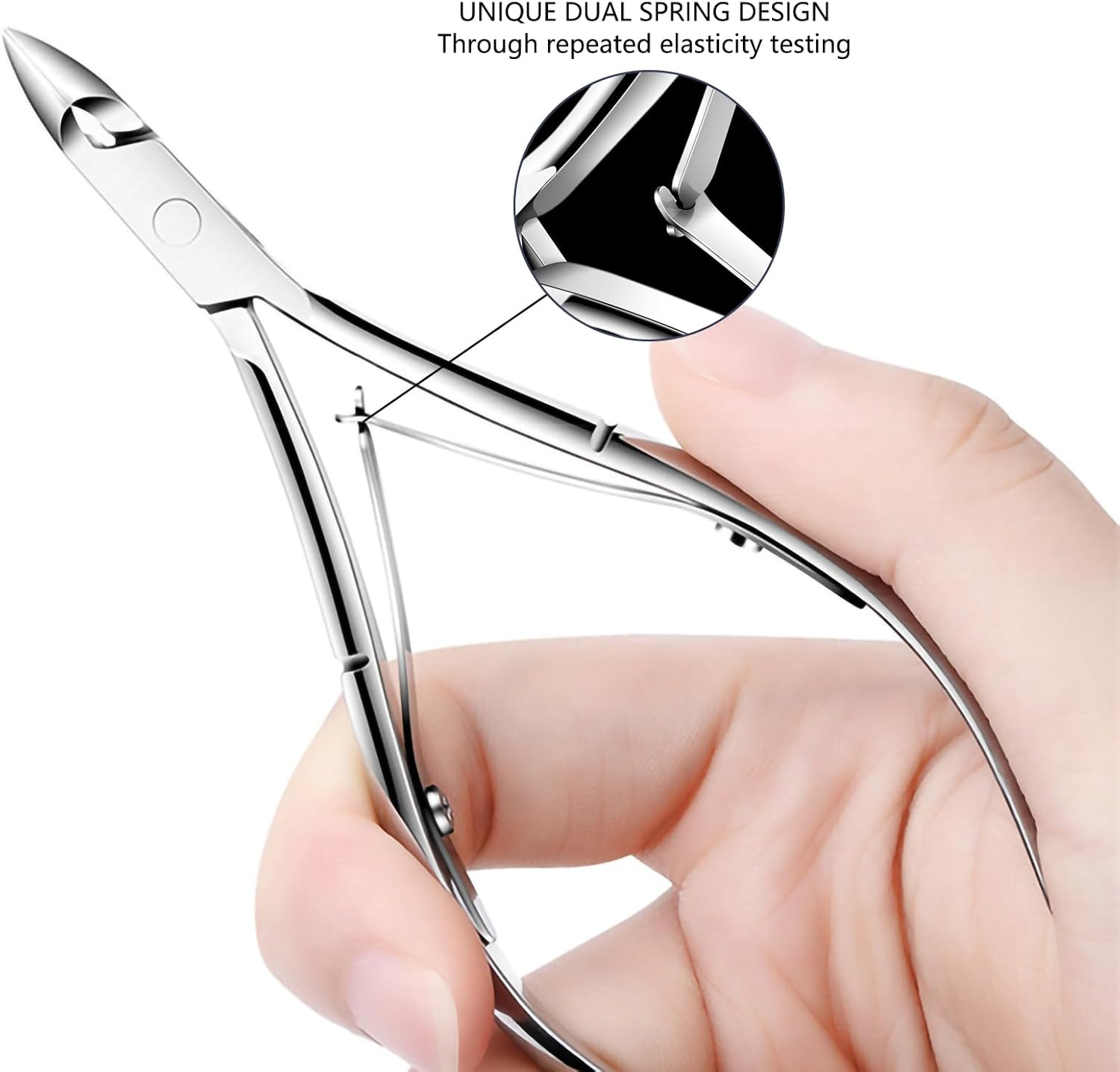 RIBHNXHI Cuticle Trimmer Cuticle Remover with Cuticle Pusher - Professional Stainless Steel Cuticle Nipper and Pedicure Manicure Tools, Durable Cutter Scissor Clipper for Fingernails Toenails Dead Skin Silver image number 5