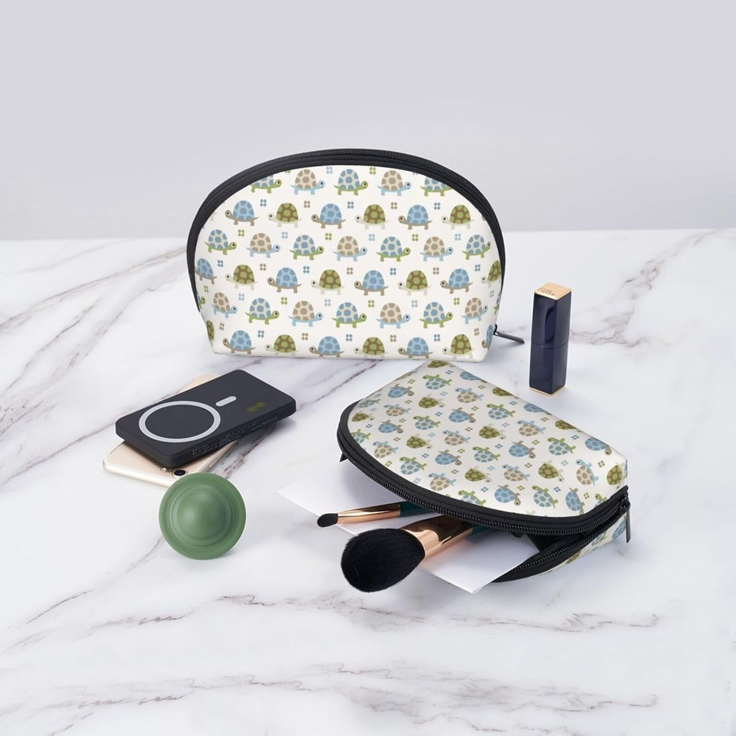 Cozimangoe Coin Pouch Makeup Bags Set, 2 Piece Shell Shape Cosmetic Bag with Pockets for Daily Travel Handbag Lipstick Keys Toiletry, Personalized Seamless Turtle Pattern image number 6