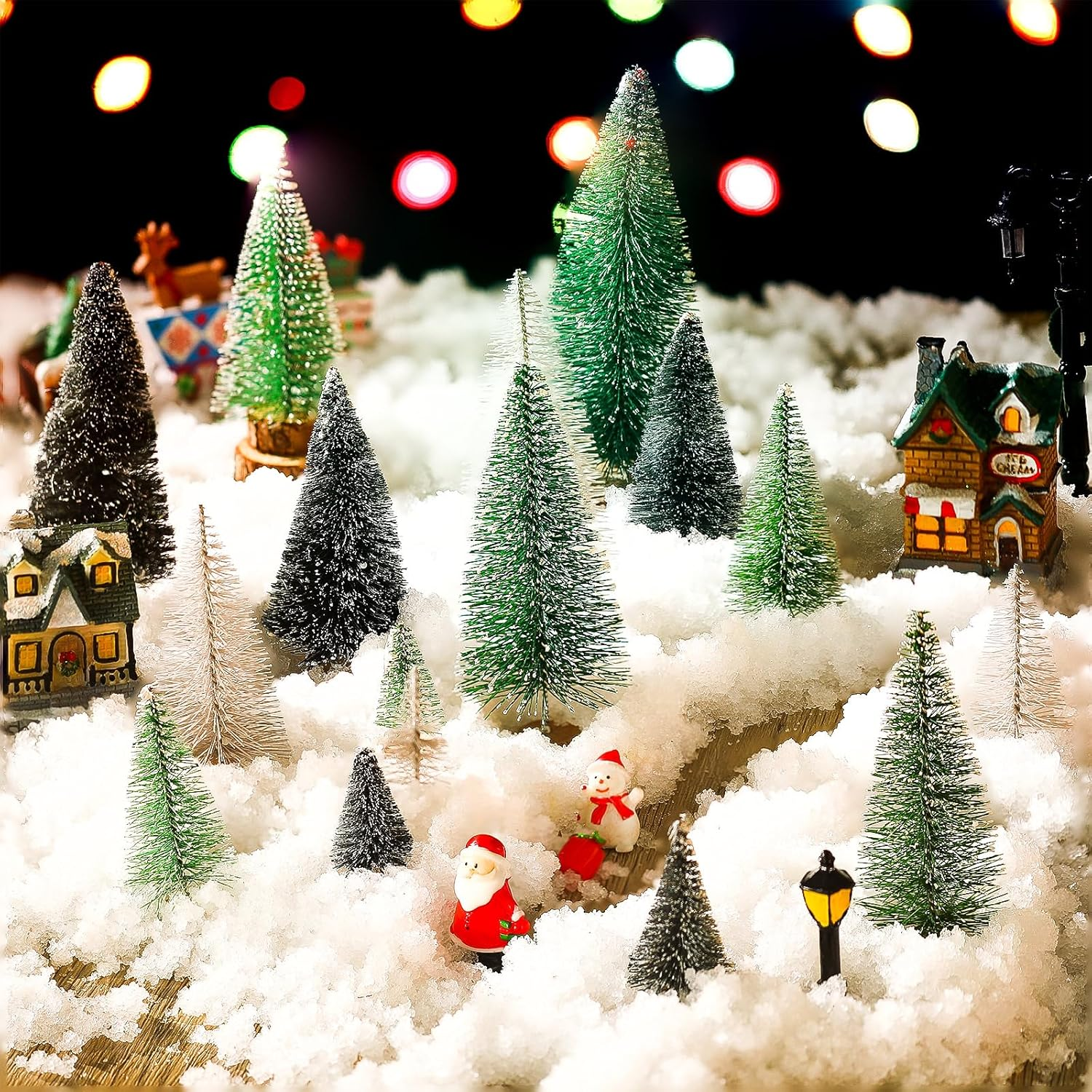 Riceshoot 90 Pcs Mini Christmas Trees with Wooden Base, 5 Sizes, 3 Colors, Artificial Sisal Silk Trees for Crafts, Table Decorations, Home, Office, Car image number 5