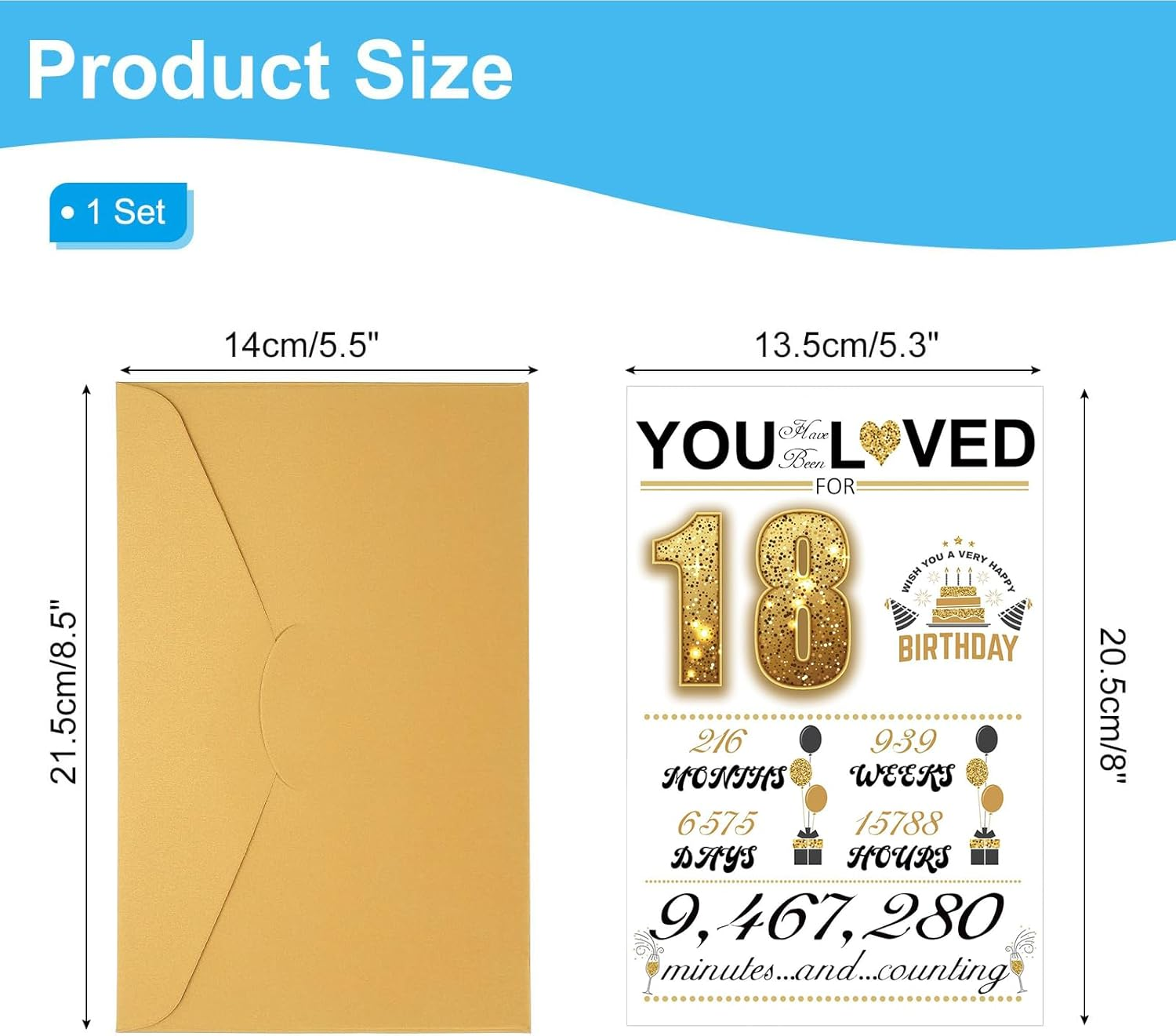 AIQIUQIU 18Th Birthday Card for Boys Girls, Funny Greeting Card with Several Important Time (Years/Months/Weeks/Days/Hours/Minutes), Party Decor Supply Ideas Birthday Card for Him or Her, Gold image number 6