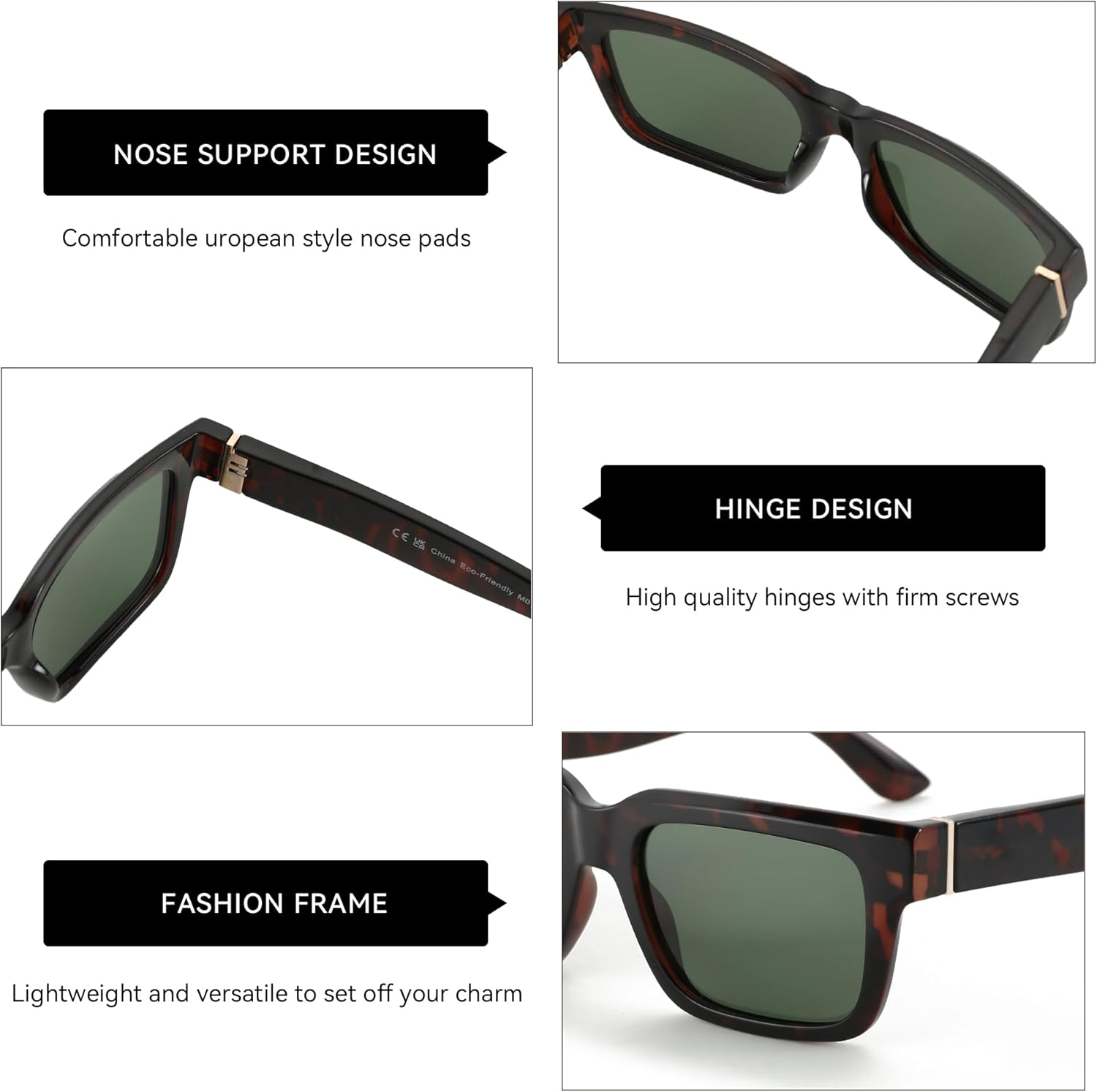 ZENOTTIC Rectangle Sunglasses for Men Women Polarized UV400 Protection Classic Trendy Driving Sun Glasses - C01 Black image number 7