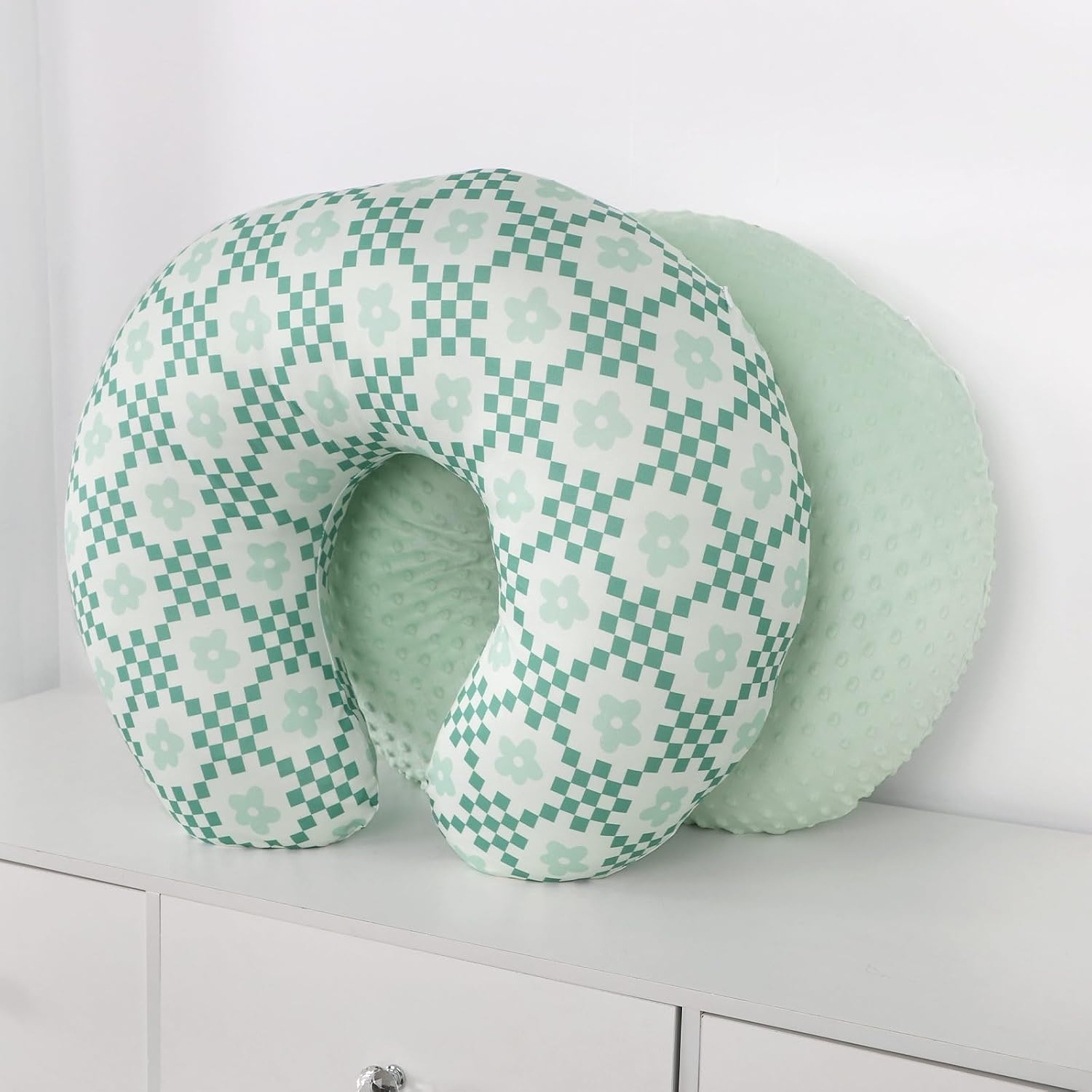 Pea Pod Nursing Pillow Cover 2 Pack, Removable Nursing Cover for Breastfeeding Pillows, Soft and Comfortable Pillow Slipcover for Baby Girls Boys Newborn, Green& Checkered image number 2