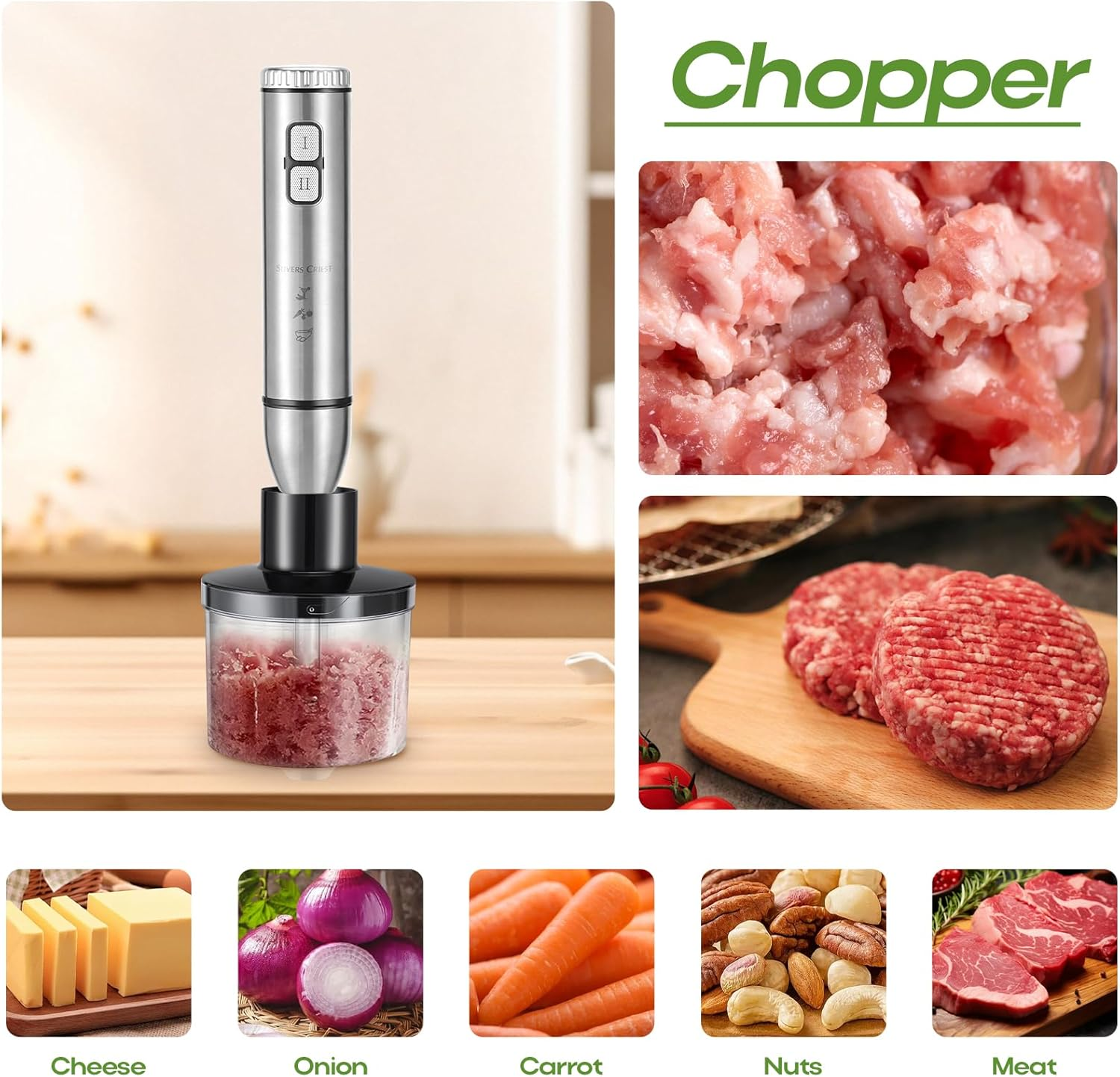 5 in 1 Hand Stick Blender, 1000W Trigger Variable Speed Immersion Stainless Blender Handheld with Chopper, Whisk and Frother, Stick Mixer for Soup, Smoothie, Puree, Baby Food image number 4