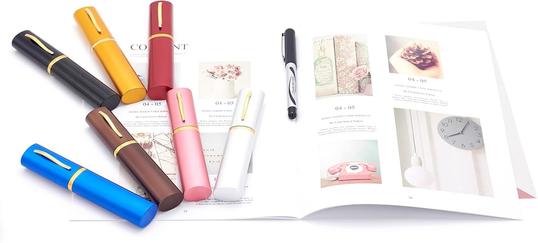 Metal Reading Glasses with Pen Clip Case, Slim Pocket Readers, Clear Lens for Women Men image number 5