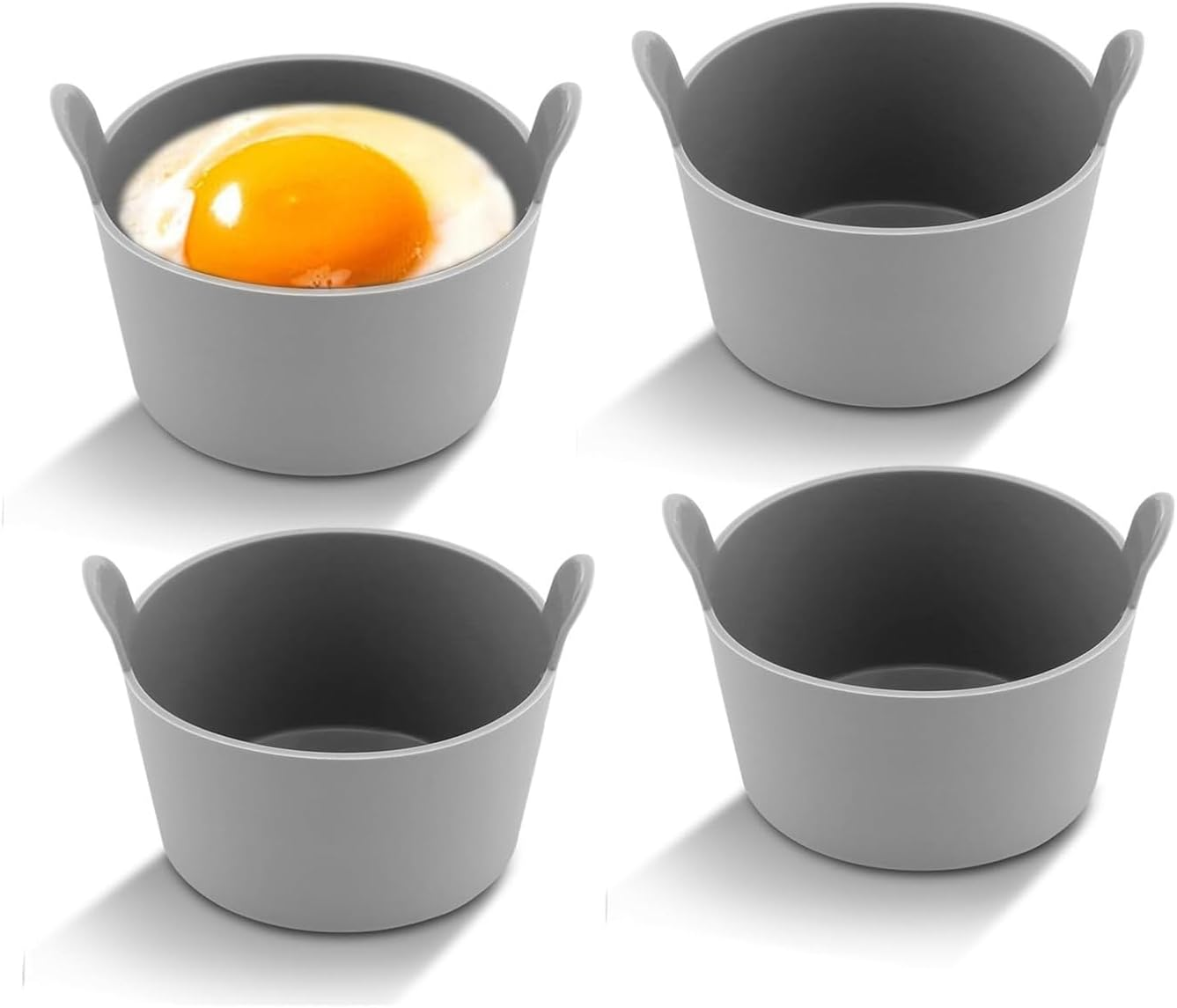 Coehaopike 4 Pcs Ramekins for Air Fryer, Silicone Air Fryer Egg Moulds, Non Stick Egg Poachers, Poached Egg Cup, Baking Cups, Large Muffin Cases for Air Fryer, Kitchen Gadget, Air Fryer Accessories (Grey)