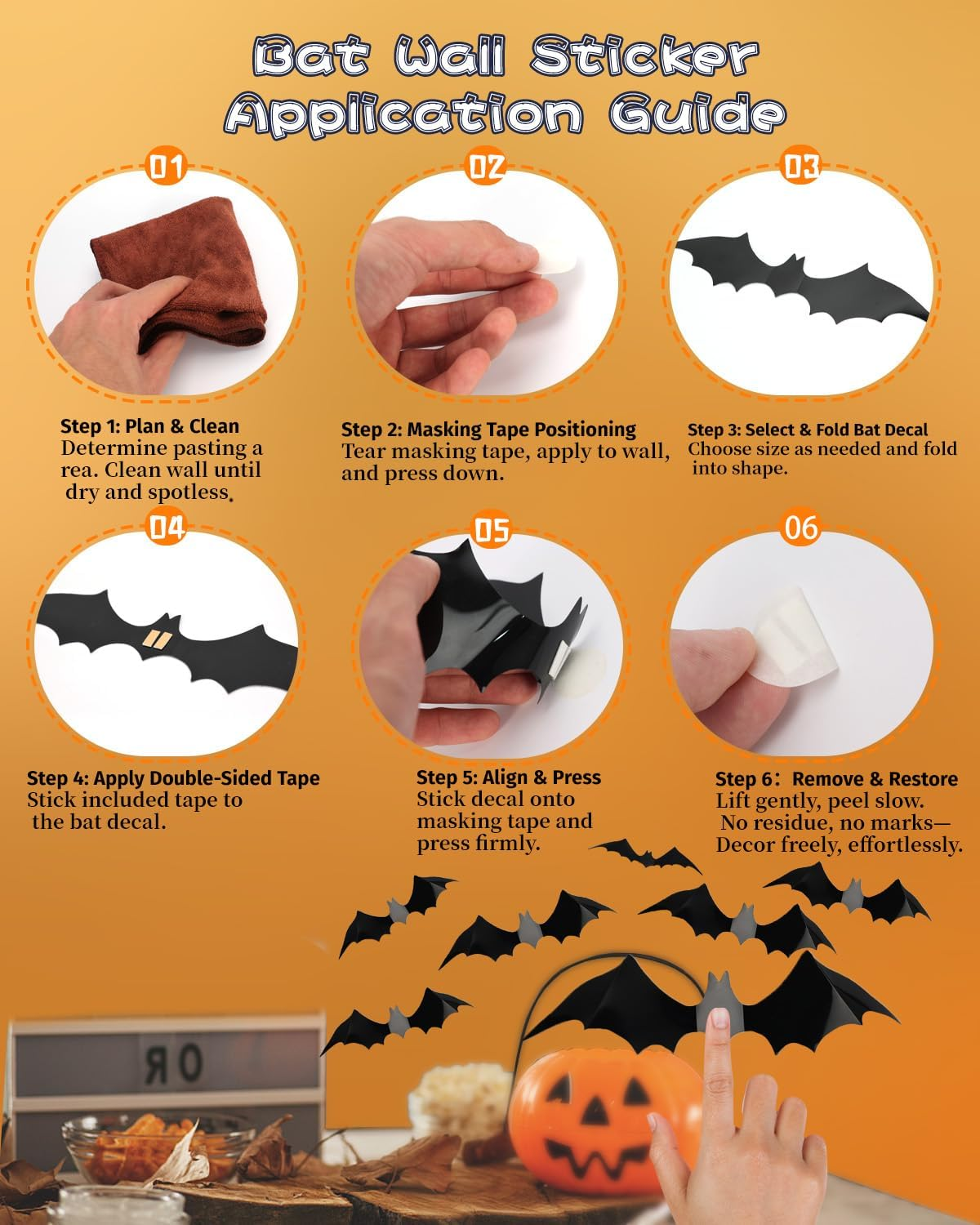 120Pcs Halloween Bats Decorations Outdoor Indoor, Halloween Party Supplies, 3D Bat Stickers for Wall Window Home Kitchen Scary Decor (4 Sizes, Black) image number 4