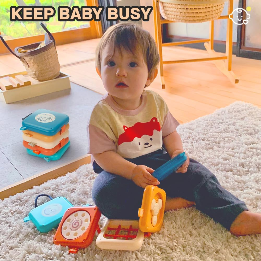 Baby Busy Board for 1 Year Old, Montessori Toys Toddler Toys Travel Activities Busy Cube Gifts Baby Boy Girl My First Montessori Busy Board image number 1