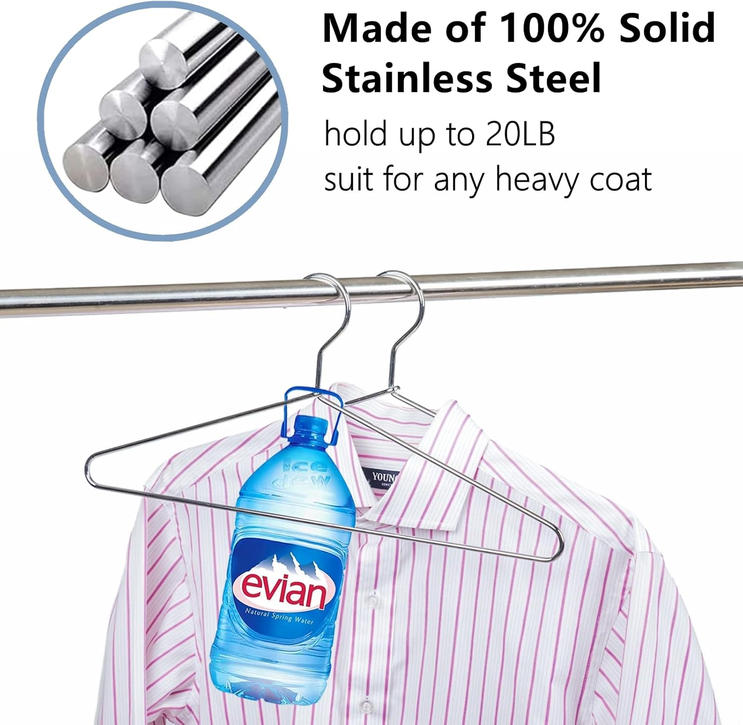 Amber Home Heavy Duty Metal Shirt Coat Hangers 20 Pack, Stainless Steel Clothes Hanger with Polished Chrome, 17 Inch Silver Metal Wire Hanger image number 2