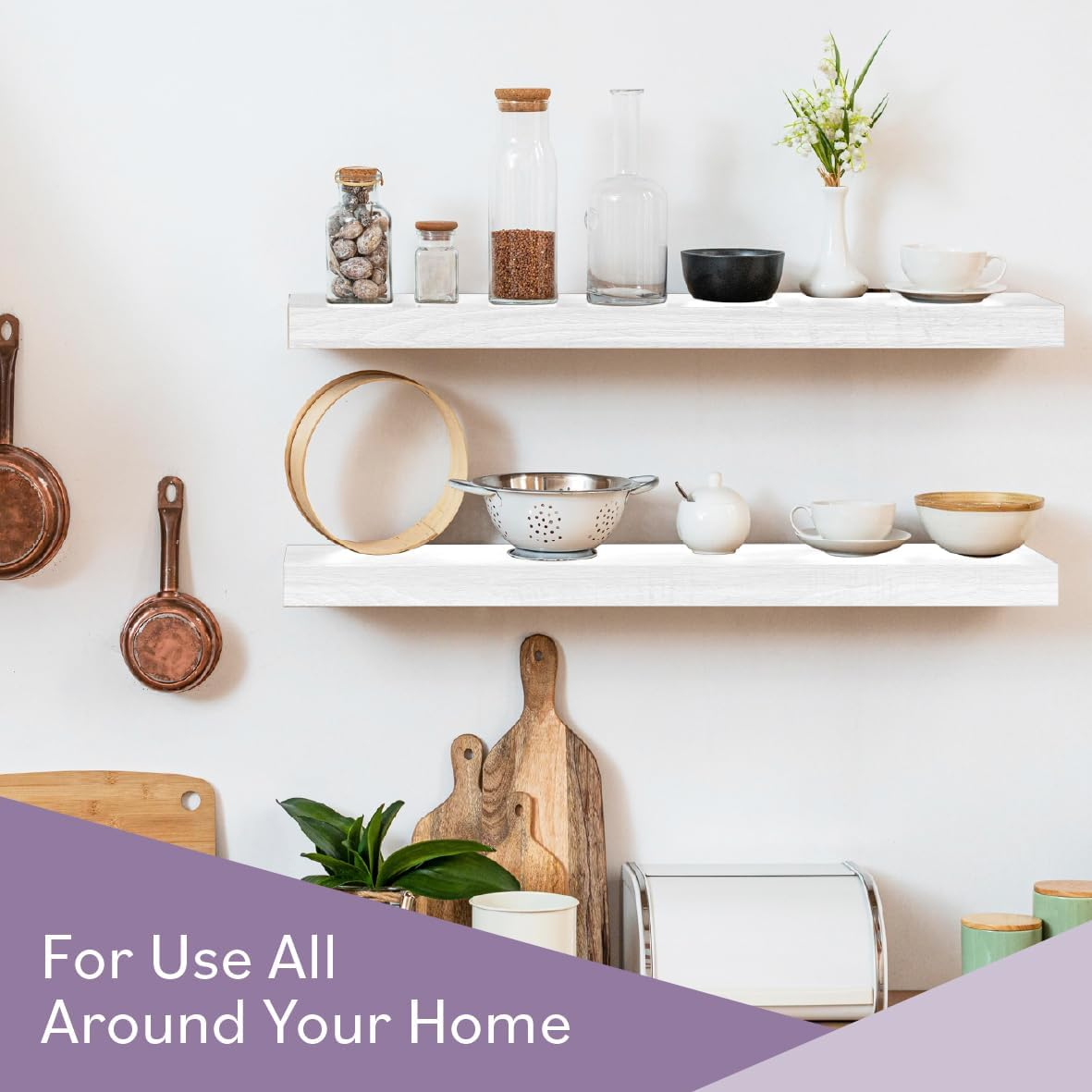 Anika Floating Shelf / 3 Separate Sizes & 4 Colour Options / 3.8Cm Thick Hollowboard/Bedroom/Kitchen/Living Room/Office (White, 60Cm) image number 5