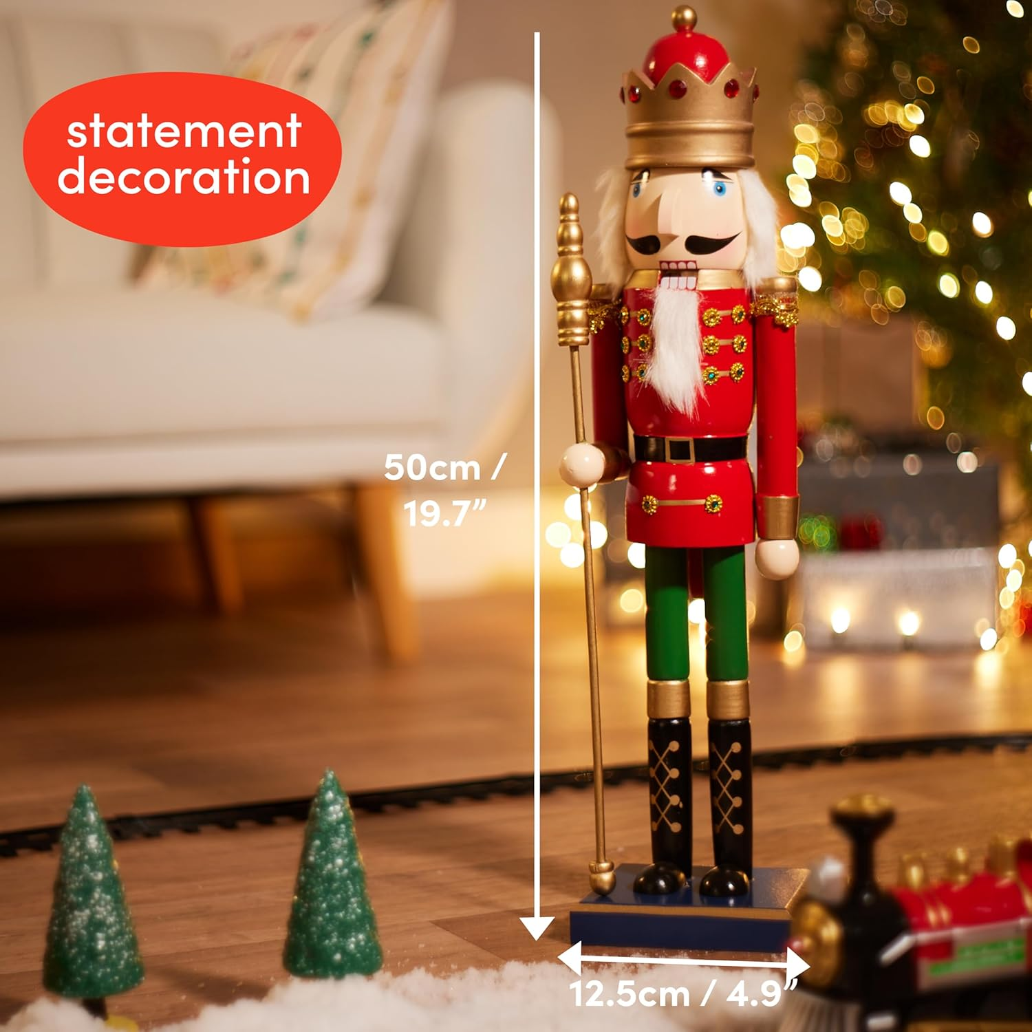 THE TWIDDLERS Large Christmas Wooden Nutcracker Soldier, 20"/50Cm| Premium Pine & Wood Material, Sturdy, Festive Colours| Classic Traditional Xmas Decoration Ornament. image number 2