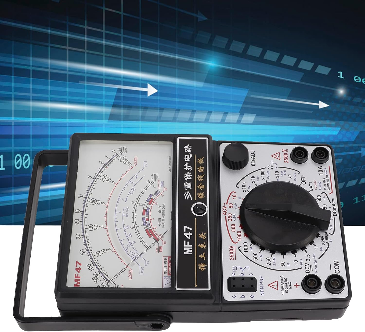 Viagasafamido Analog Multimeter, MF47 AC DC Volt Voltmeter Amp Volt Ohm Voltage Tester Meter with Test Leads image number 4