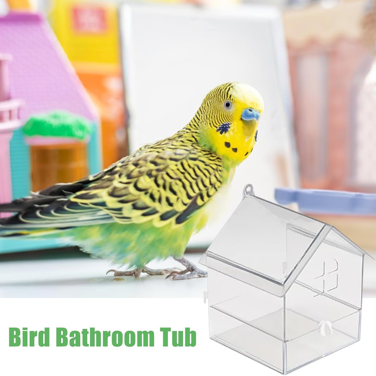 Parakeet Bath for Cage - Parrot Bathing Box, Spacious Bird Tub | Acrylic Budgies Shower Bath Box, Splash Proof Bird Bathtub Cockatiels Hygiene, Cage Accessories for Feathers Grooming Aviary Wellness image number 5
