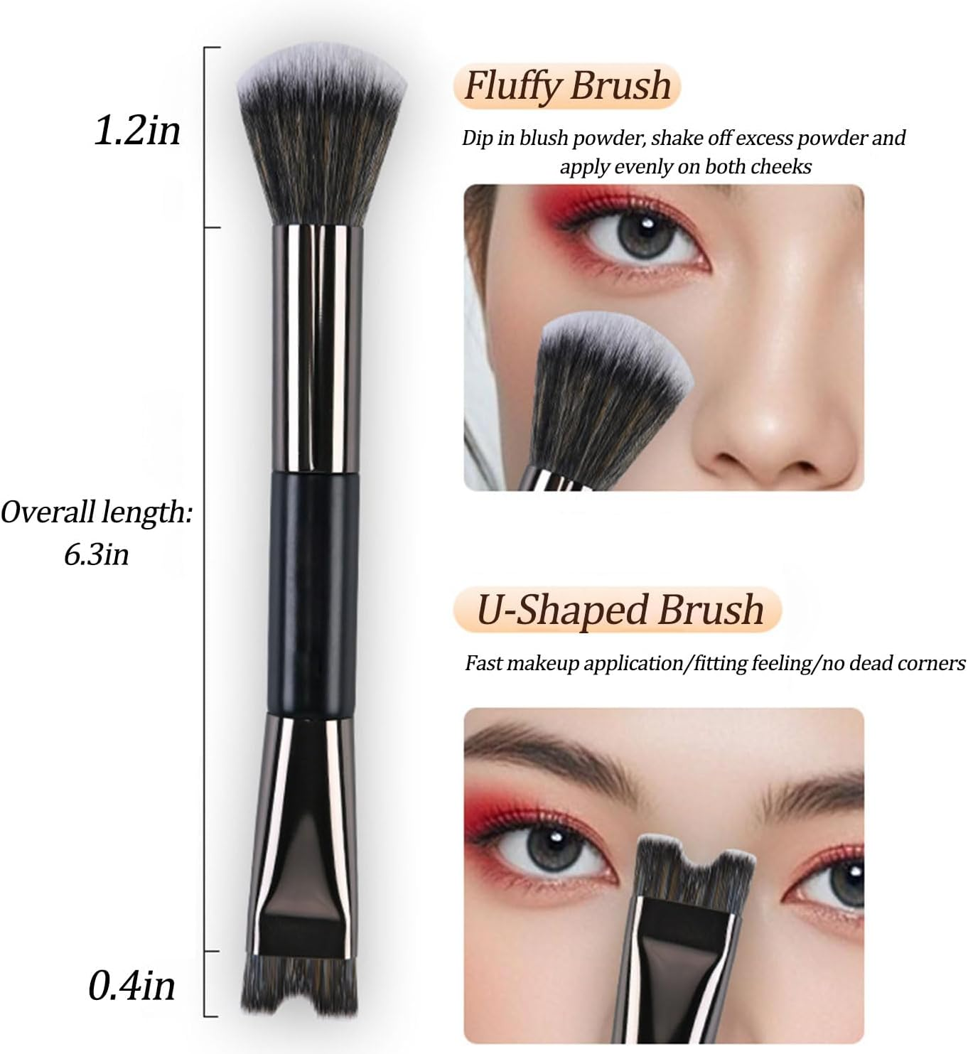 2 Pcs Nose Contour Brush, U-Shaped Contour Brushes for Makeup, Multifunctional Dual-End Fluffy Brush, Soft Mini Angled Flat Concealer Brush for Women Girls Makeup Concealing image number 1
