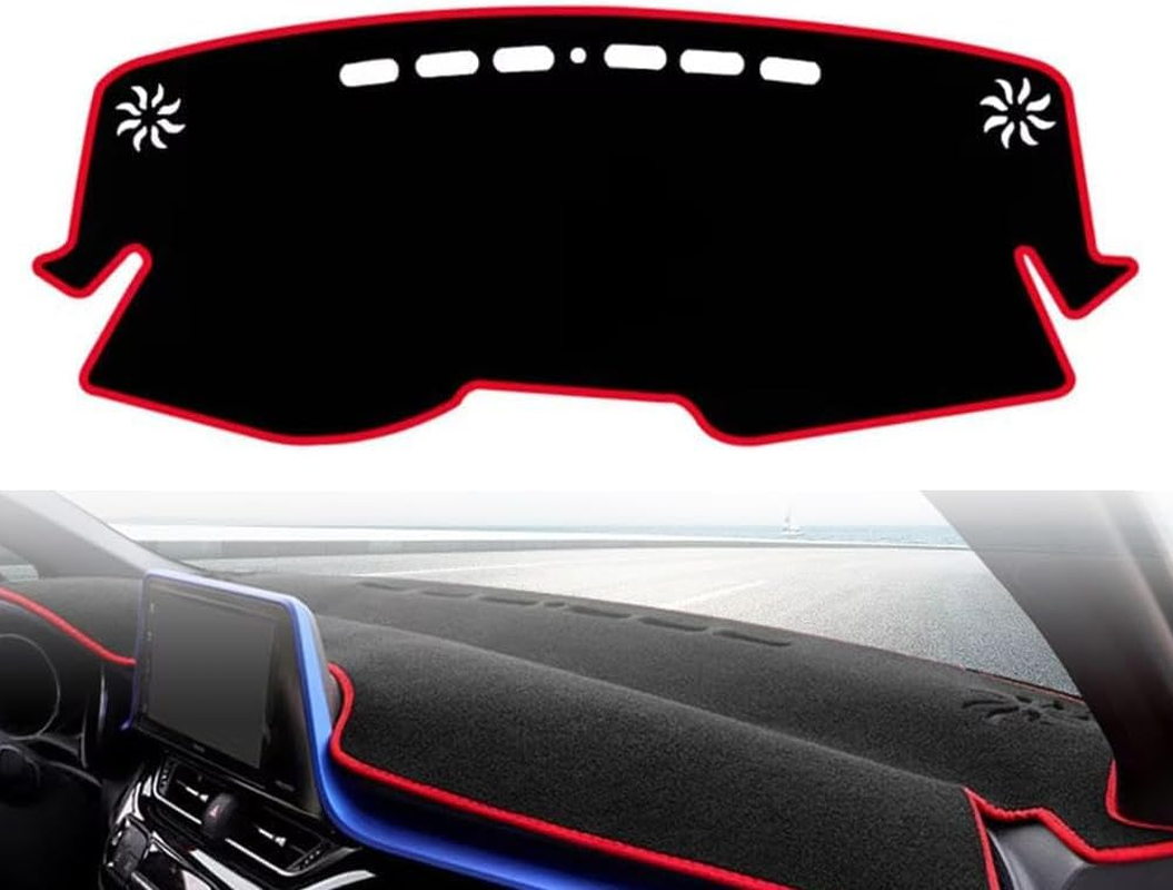 PGTOPONE Custom Fit Dashboard Black Center Console Cover Dash Mat Protector Sunshield Cover Pad Carpet for 2017 2018 2019 2020 Toyota CHR CH-R (Red)