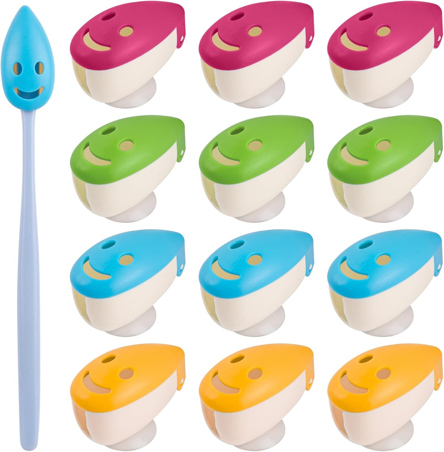 AUEAR, 8 Pack Happy Face Toothbrush Head Cover Cap with Suction Cup Cute Portable Protective Covers Case for Home Travel Outdoor Camping 4 Colors
