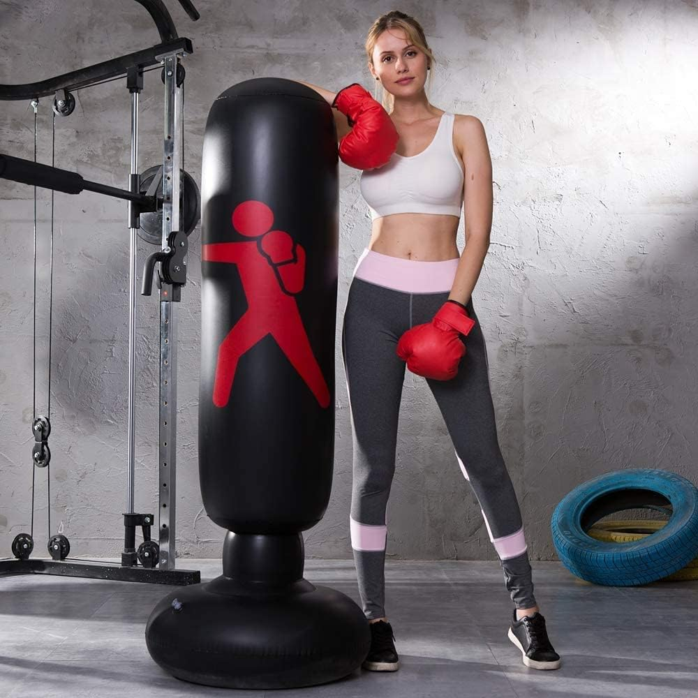WOTOW Punching Bag with Boxing Gloves - Heavy Boxing Bag with Stand for Adult Teens &ndash; Inflatable Kickboxing Bag for MMA Muay Thai Fitness image number 2