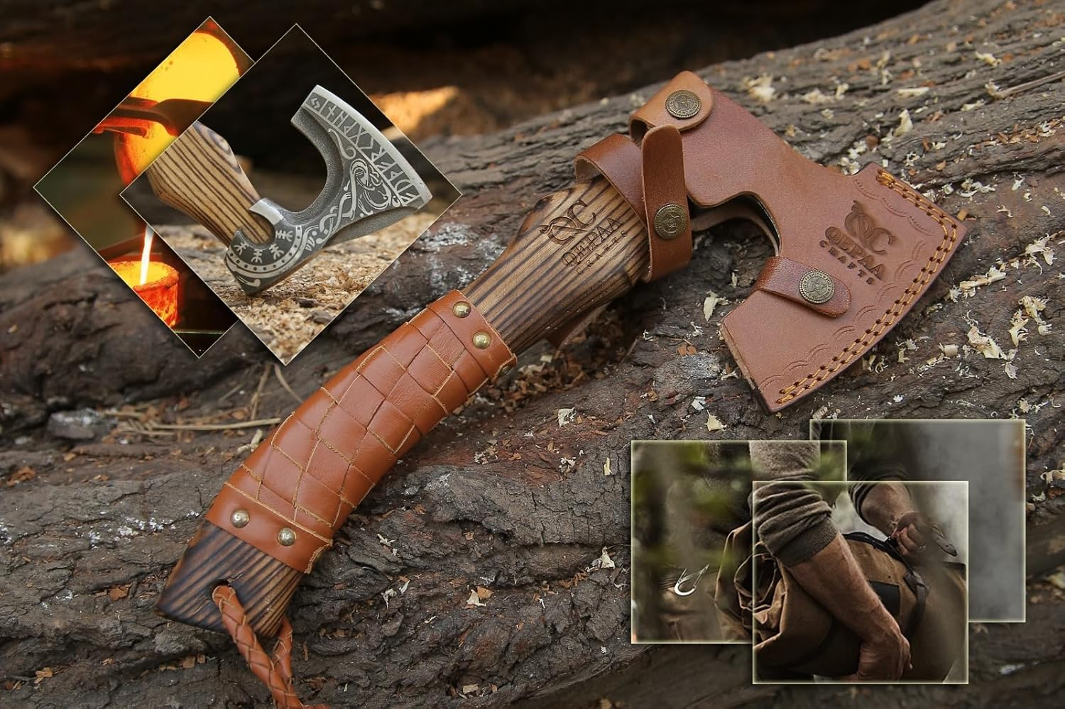 Custom Gift Forged Carbon Steel Viking Axe with Rose Wood Shaft, Viking Bearded Camping Axe,Annivarsary Gift (Rare Viking) image number 2