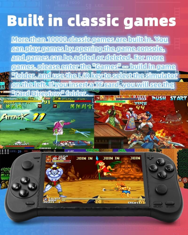 CZT 5.1 Inch Video Game Console Color Cool HD Handheld with 12000 Game Arcades/Cps/Md Multiple Simulators Video Music HDMI HD TV Output Nostalgic Gifts (Bluered) image number 2