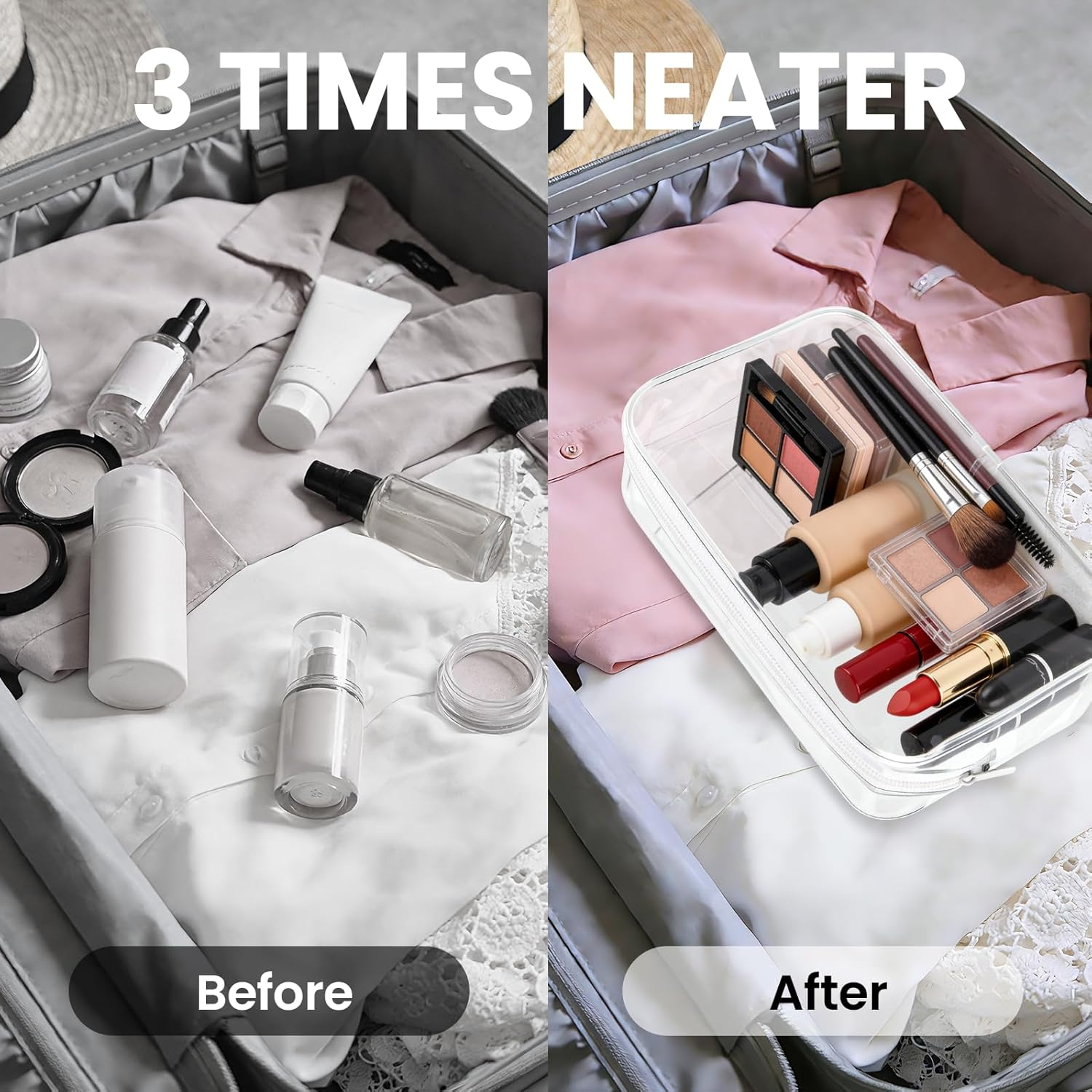 Eukyplace Clear Toiletry Bag Set of 3, Waterproof Transparent Makeup Bags with Zipper, Travel Cosmetic Organizer for Toiletries and Beauty Essentials image number 2