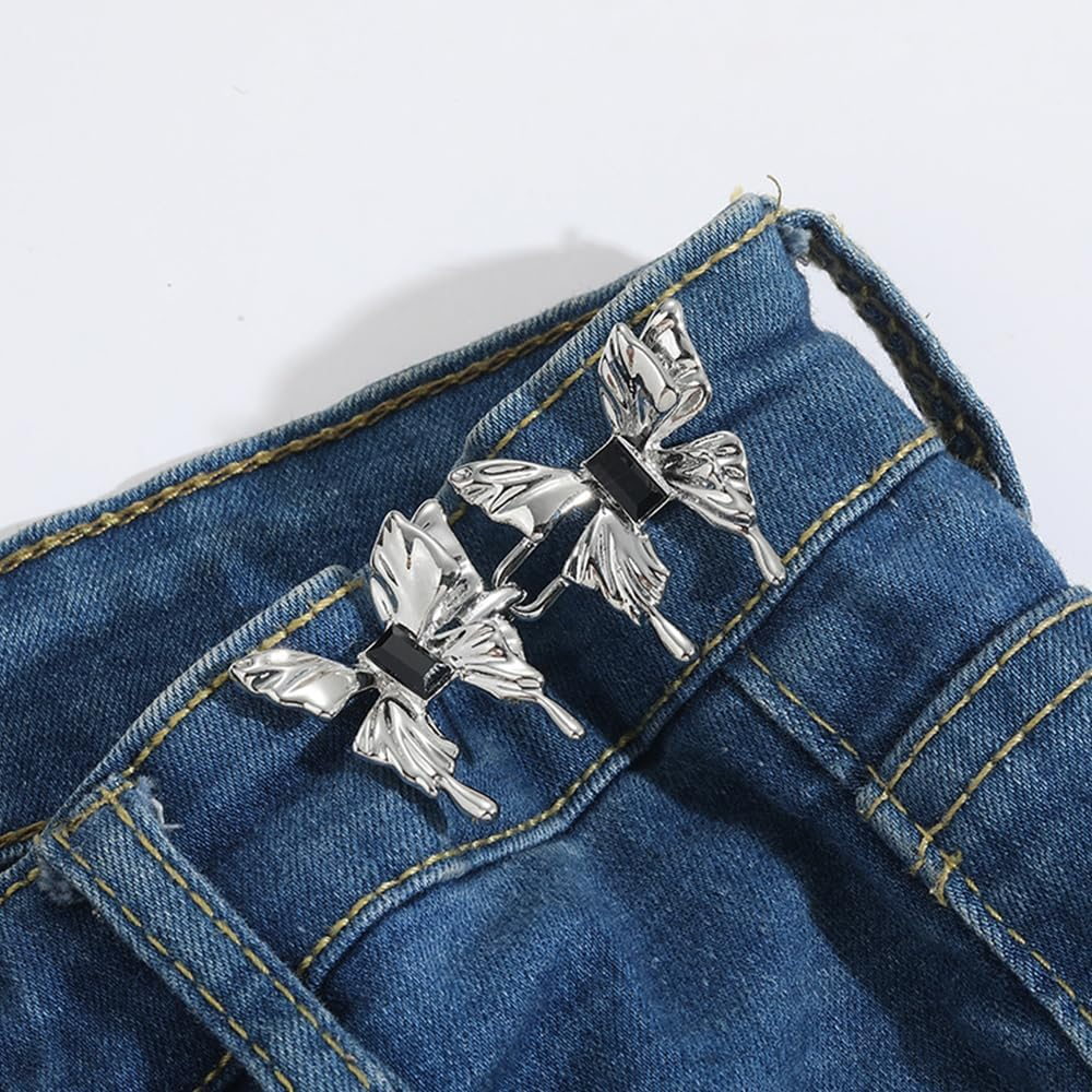 12Pcs Butterfly Jeans Waist Tightener,No Sewing Detachable Required Pant Buttons Pins,Butterfly Shape Pant Waist Tightener Jean Button Pins,Pants Button Tightener Pants Tightener for WAIS (Silvery) image number 6