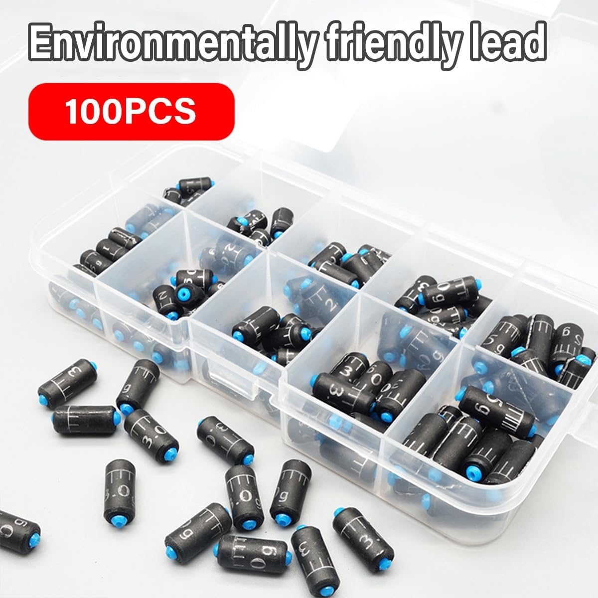 AIMALL Scale Marked Fishing Lead Weights - 100PCS Fast-Sinking Camouflage Lead Boxed Fishing Weights with Clear Markings for Precision Angling image number 3