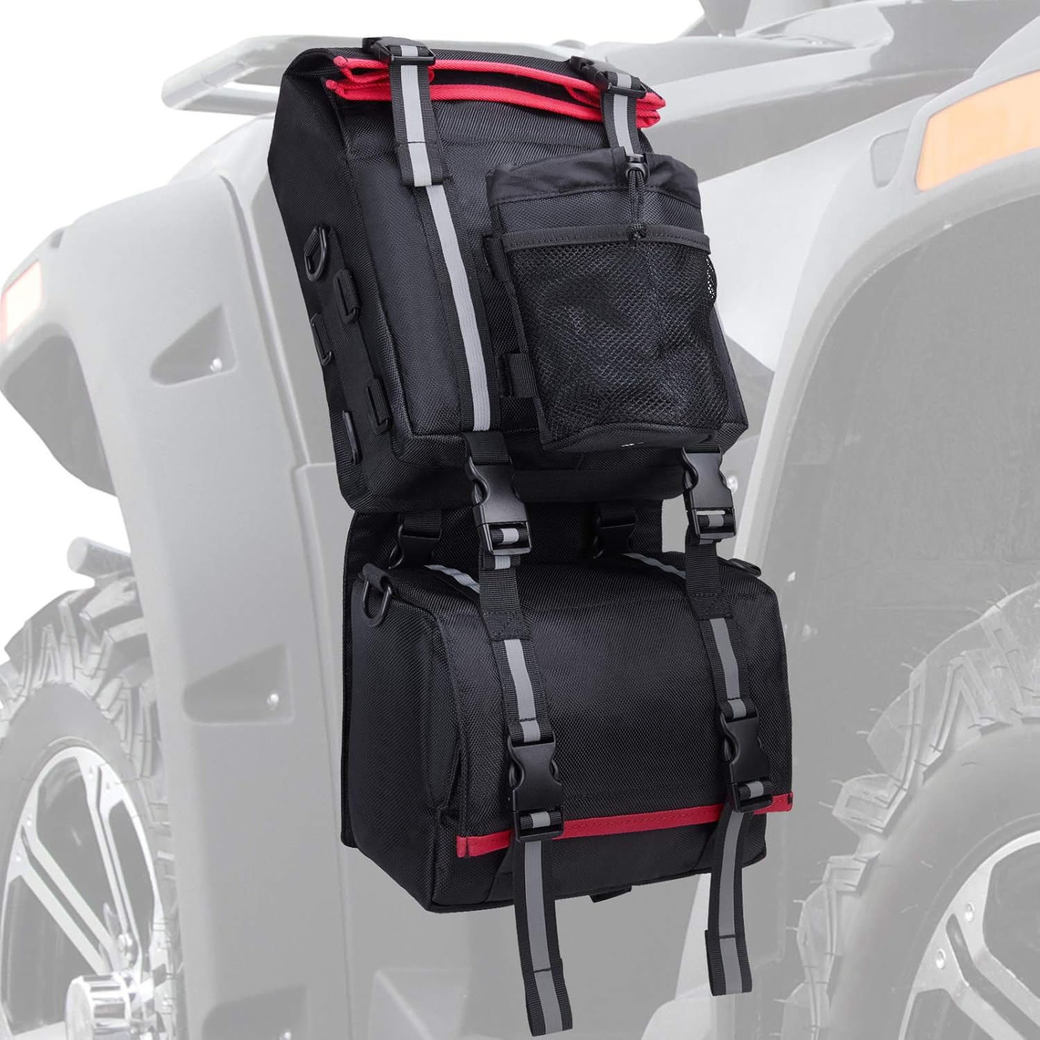 KEMIMOTO ATV Fender Bag, 130% Larger Waterproof Rear Storage Bags with Drink Holder, Detachable ATV Gear Bag Compatible with Polaris Sportsman Scrambler Fourtrax Can Am Grizzly Cfmoto Kawasaki Yamaha image number 5