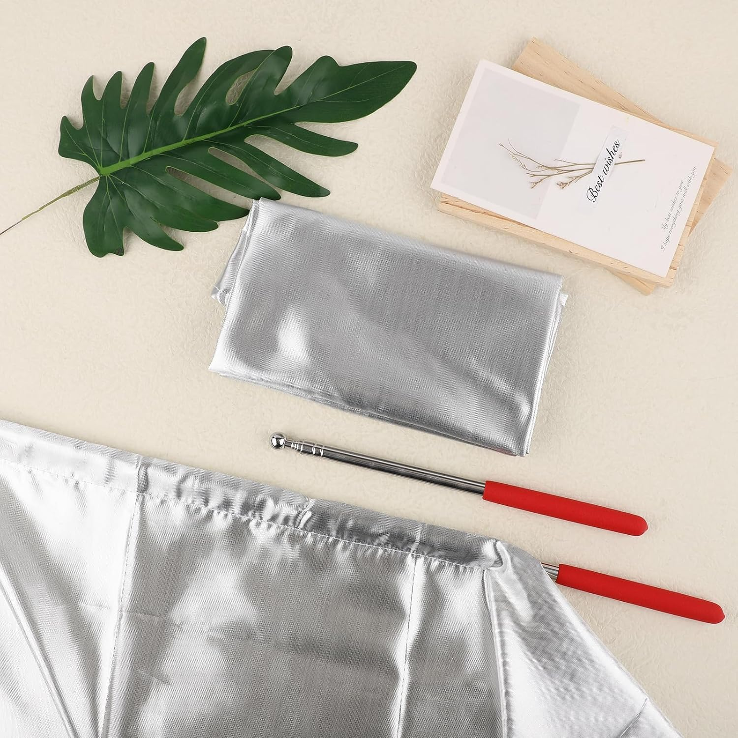 2Pcs Semicircle Worship Flag, 55.12X36.22 Inch Praise Dance Flags with Scalable Rods Shiny Worship Banner Metallic Sheen Angel Wings for Dance Church Performance (Silver) image number 3