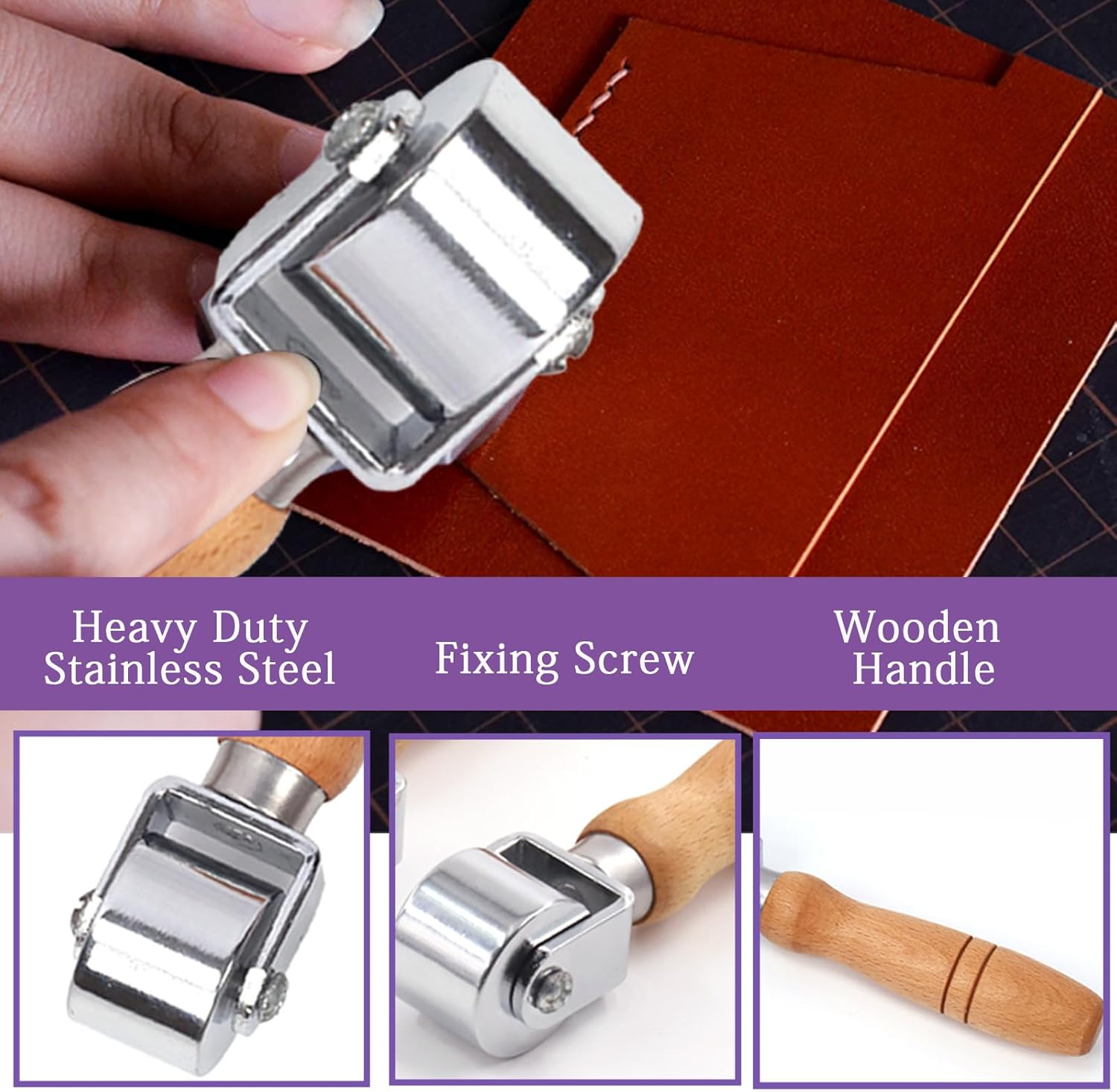 Swpeet 1Pcs 26Mm Heavy Duty Leather Press Seam Roller Assortment Kit, Leather Press Laminating Roller Edge Roller Leather Edge Creaser and Smoother Platen Tool for Leather image number 6