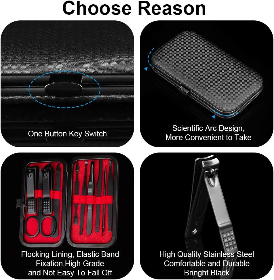 Okom Manicure Set, Luxury Manicure 10 in 1 Stainless Steel Nail Kit, Pedicure Kit, Nail Clippers, Professional Grooming Kit- Husband, Boyfriend, Lover, Parents, Women, Nail Care(Black) image number 2