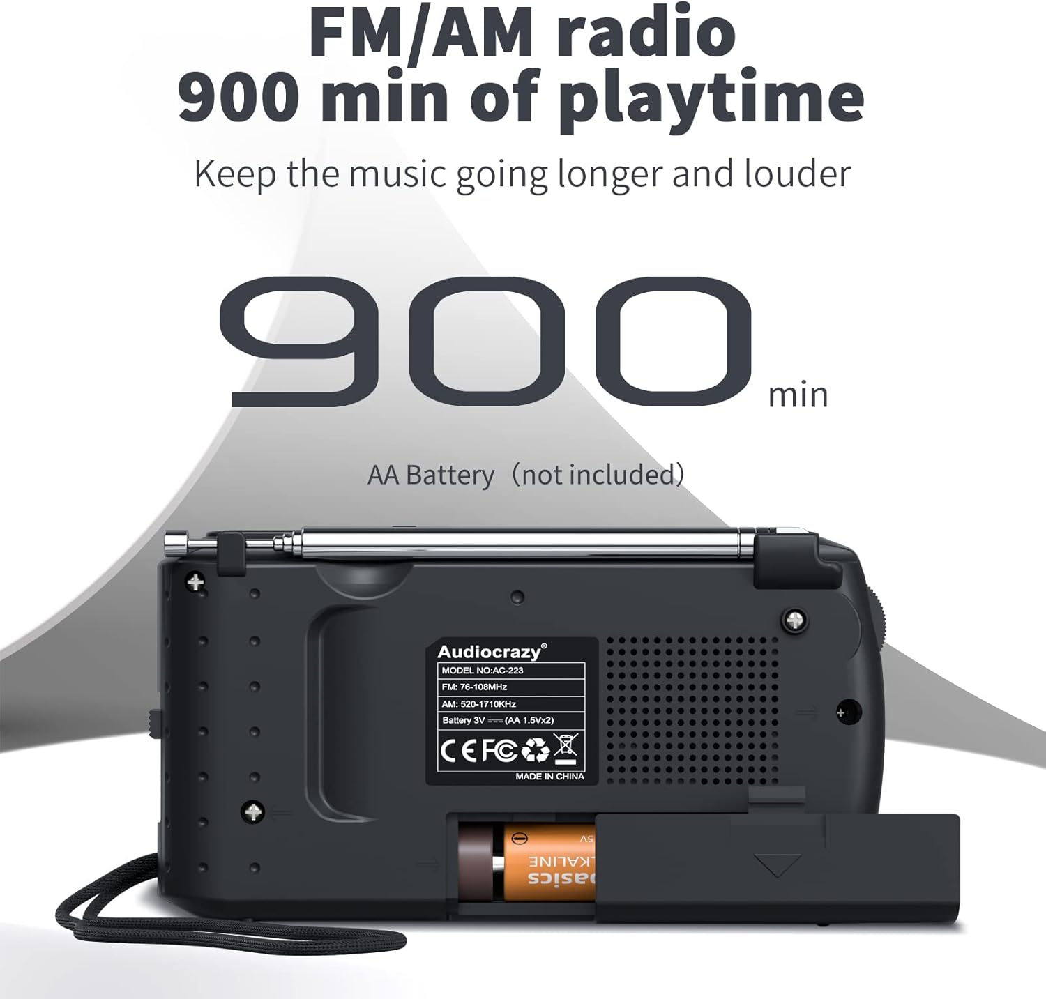 Audiocrazy Portable AM FM Radio with Best Reception, Battery Operated Radio, Pocket Radio with Headphone Jack,Loud Speaker,Long Antenna, Indoor & Outdoor Easy to Use BACLK