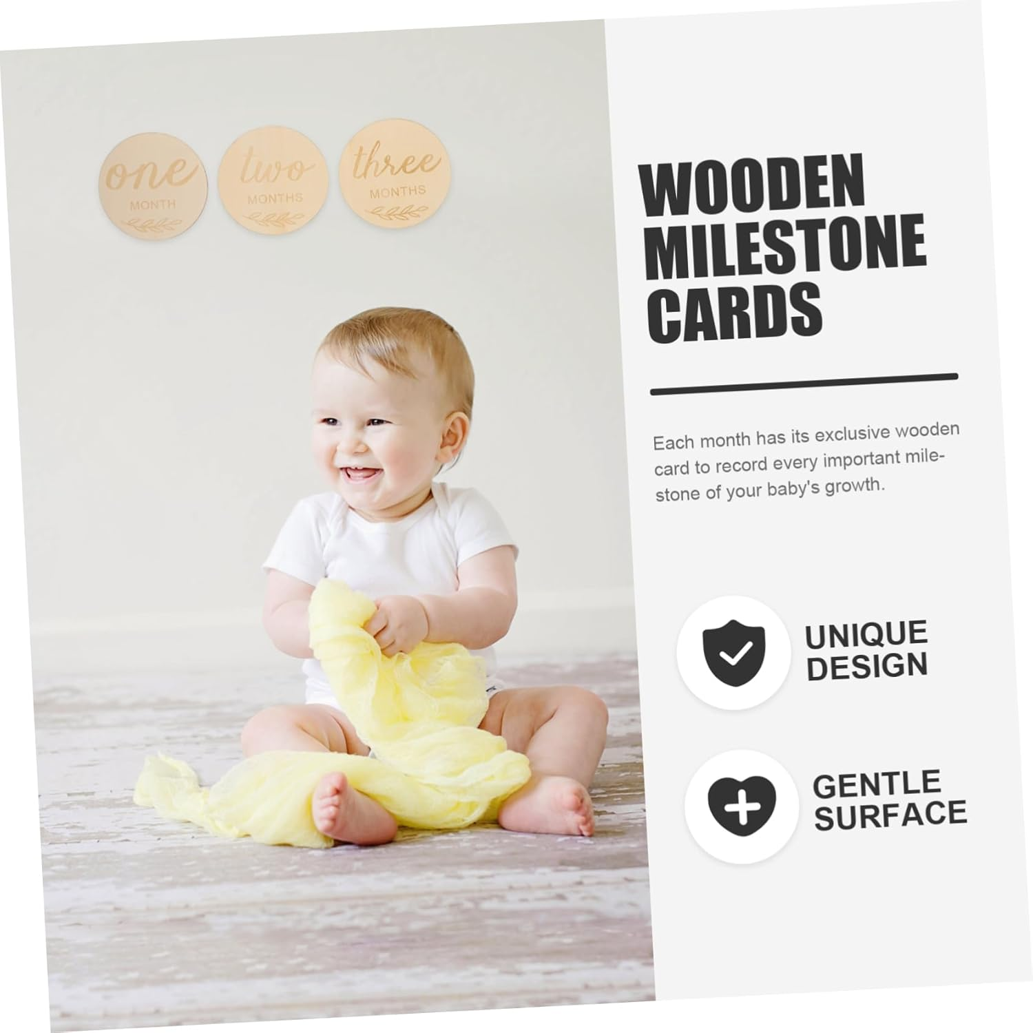 Operitacx 12Pcs Wooden Milestone Discs Monthly Growth Photo Cards Unisex Announcement Decor for Newborns and Parents Keepsake Gift image number 4