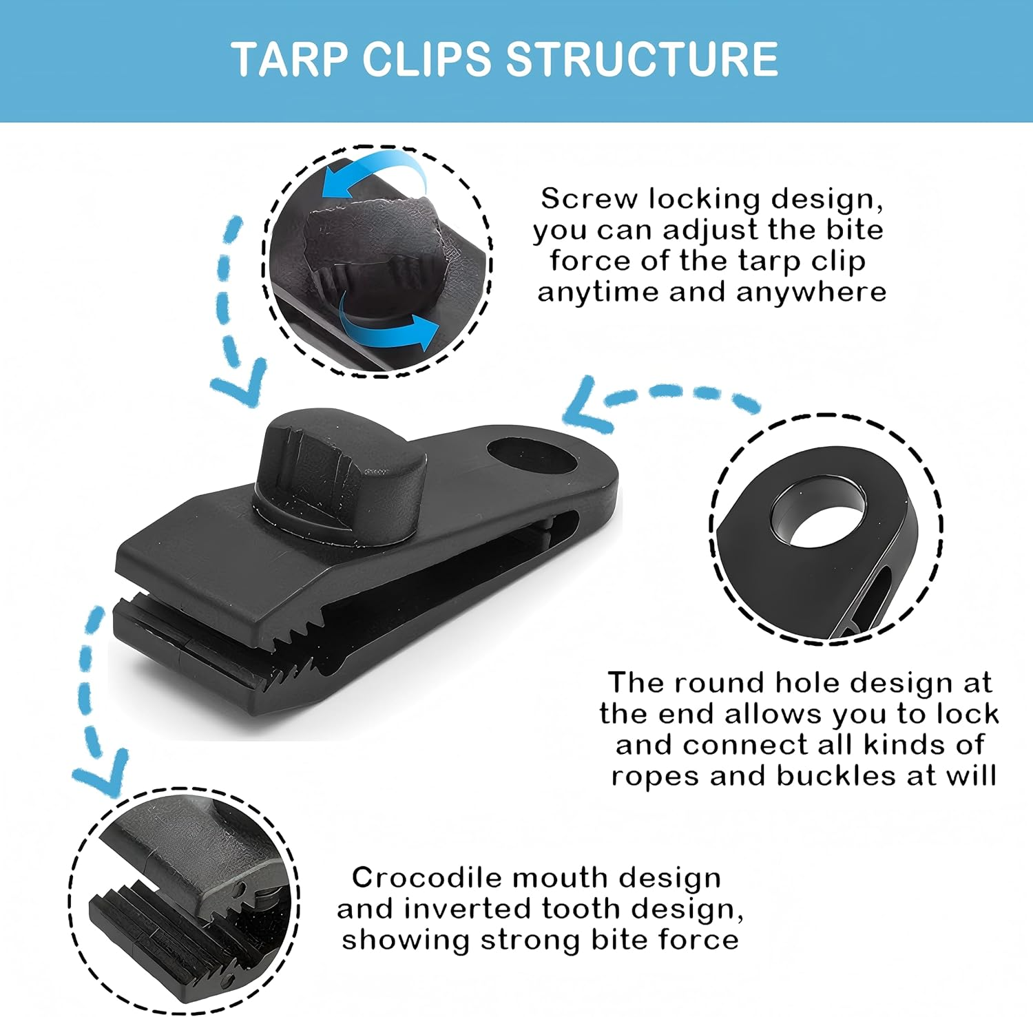 Langaelex 12Pcs Heavy Duty Tarp Clips with Lock Grip - Windproof Tent Clamps for Camping, Canopies, Pool Covers, Reusable Multi-Purpose Clips image number 1