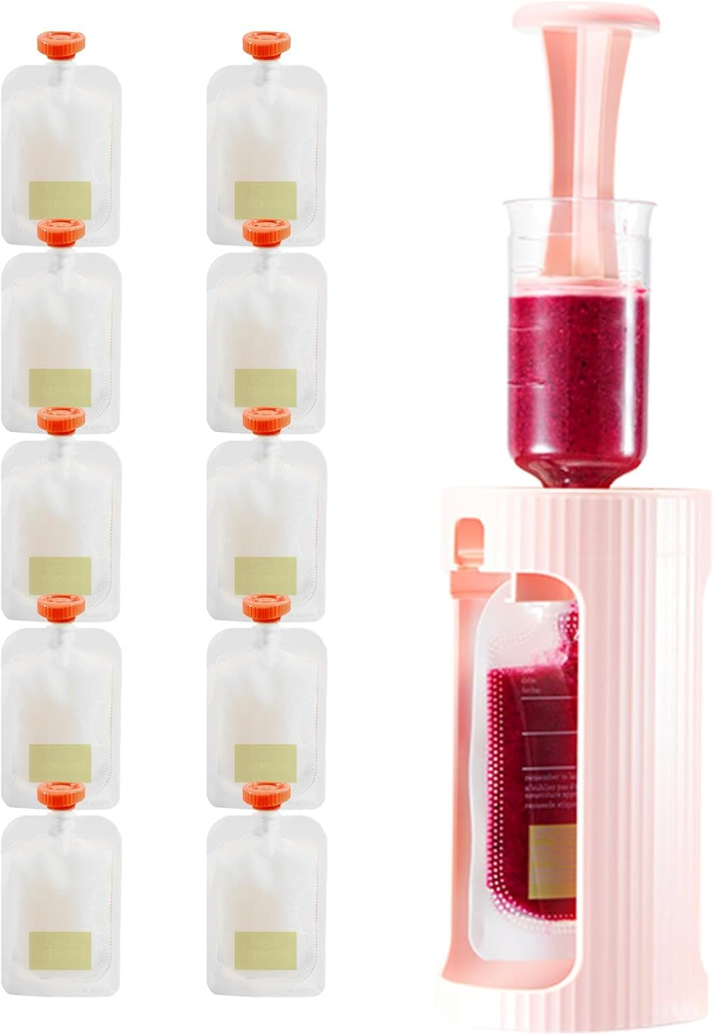 No Squeeze Pouch Holder, Small Portable Puree Squeezer, Reusable Food Pouches Refillable Kit, Portable Small Fruit Squeeze Puree Filler for Homemade Kids Food