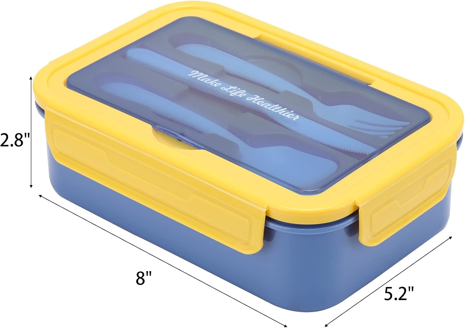 1100 ML 3-Compartment Bento Box Lunchbox with Utensil Set, Lunch Box Containers for Kids and Adults, Microwave/Dishwasher/Refrigerator Safe, BPA Free - Blue - Blue image number 2