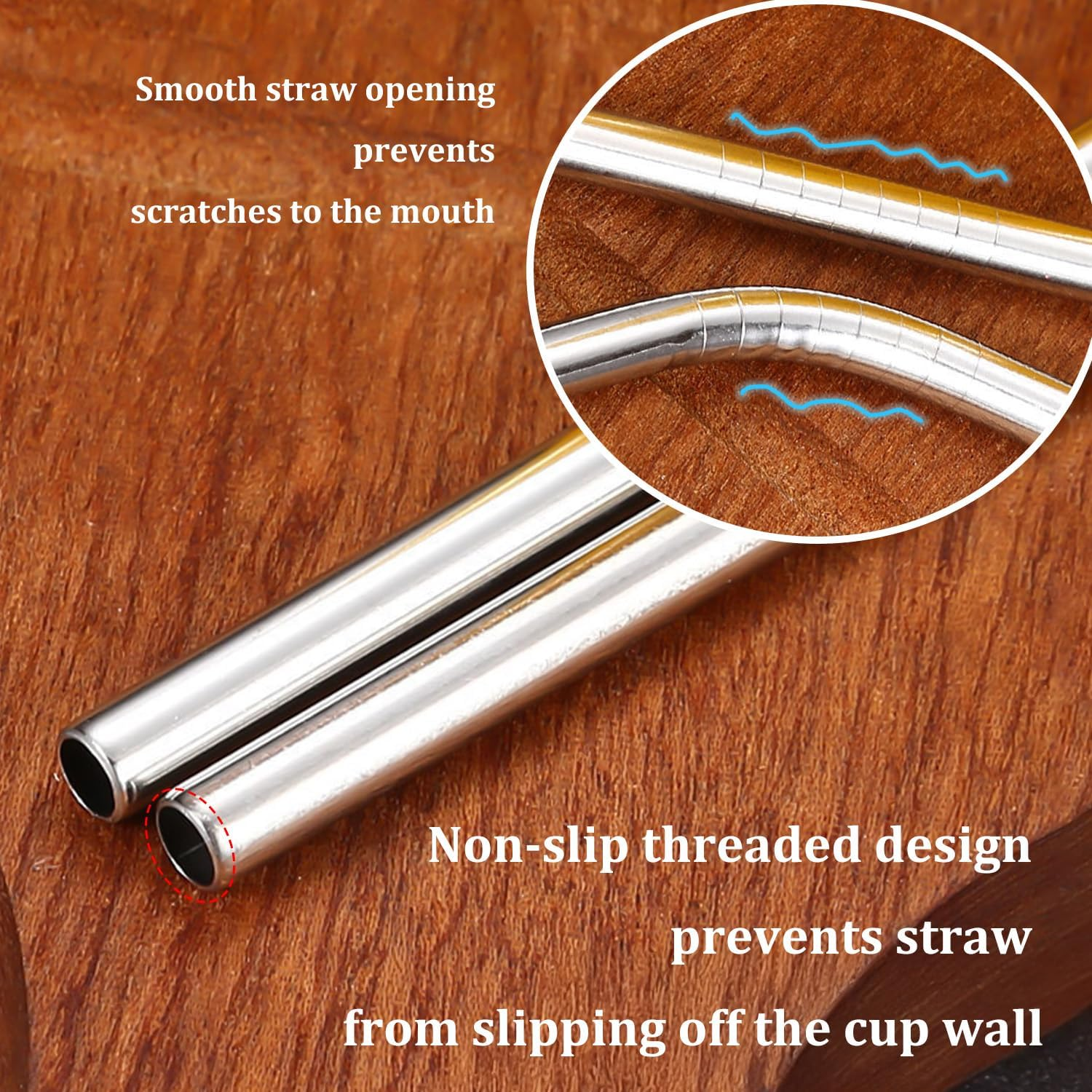 WALWAL Stainless Steel Straws, Reusable Metal Straws with Cleaning Brush(6 Pcs Metal Straw + 2 Pcs Cleaning Brush) image number 3