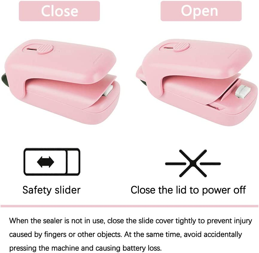Mini Portable Bag Sealer, Handheld Heat Sealer, 2 in 1 Kitchen Sealing Household Machine and Cutter, Bag Resealer Heat Seal for Chip Bags, Plastic Food Storage Bags, Snack & Cereal Bags (Pink)