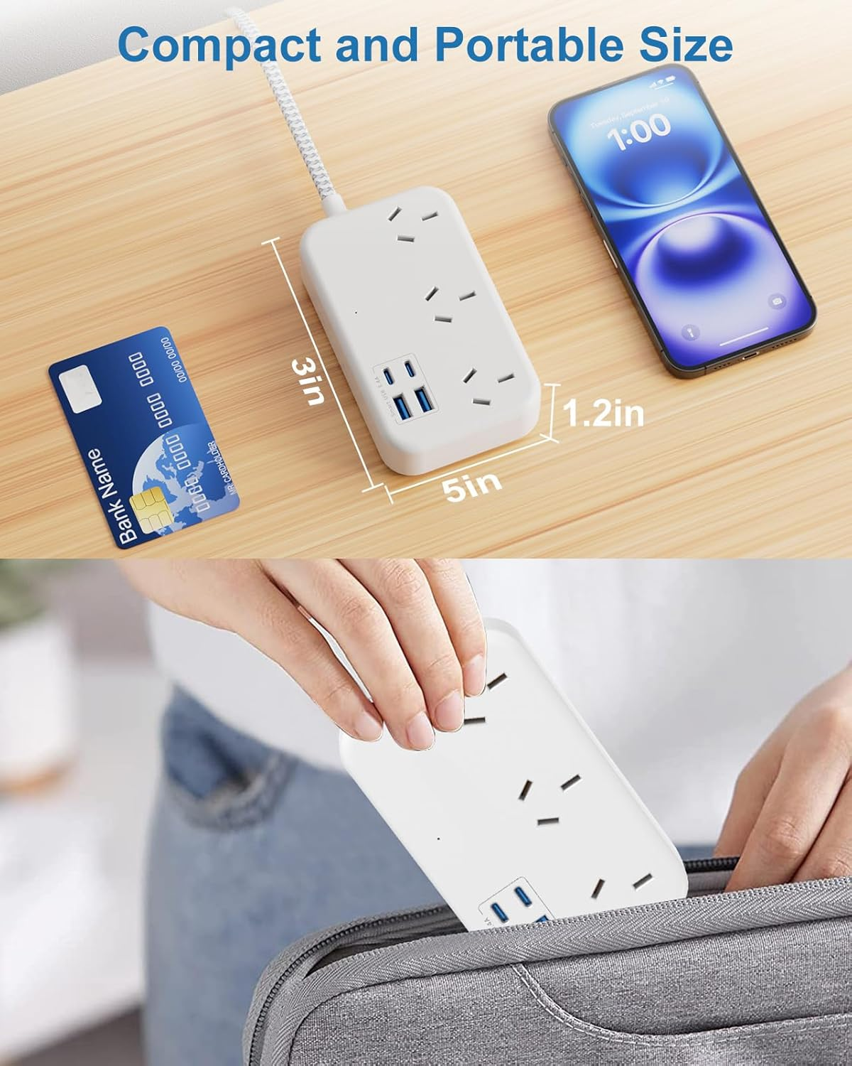 US Travel Adapter, AU to USA Plug Adapter with 3 Outlets 4 USB Ports (2 USB-C) Total Output 17W, Type B Outlet Converter for AU to America, Canada, Mexico image number 5