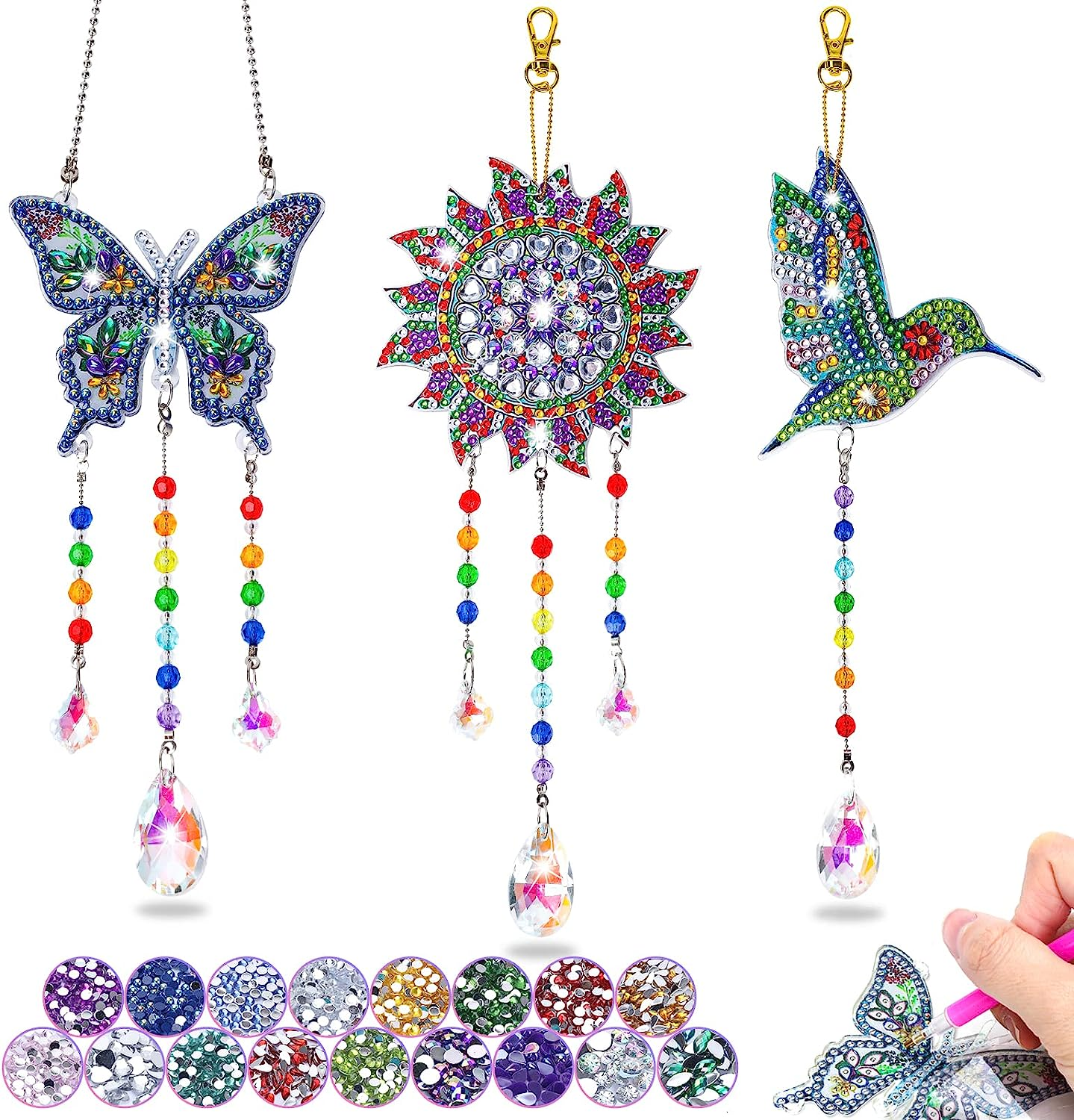 Paint by Numbers Toys Diamond Painting Wind Chimes for Kids: Arts & Crafts Supplies Crystals Sun Catcher for Room Home Decor Wall Art Birthday Gifts for 6 7 8 9 10 11 12 Year Old Girls Boys Women