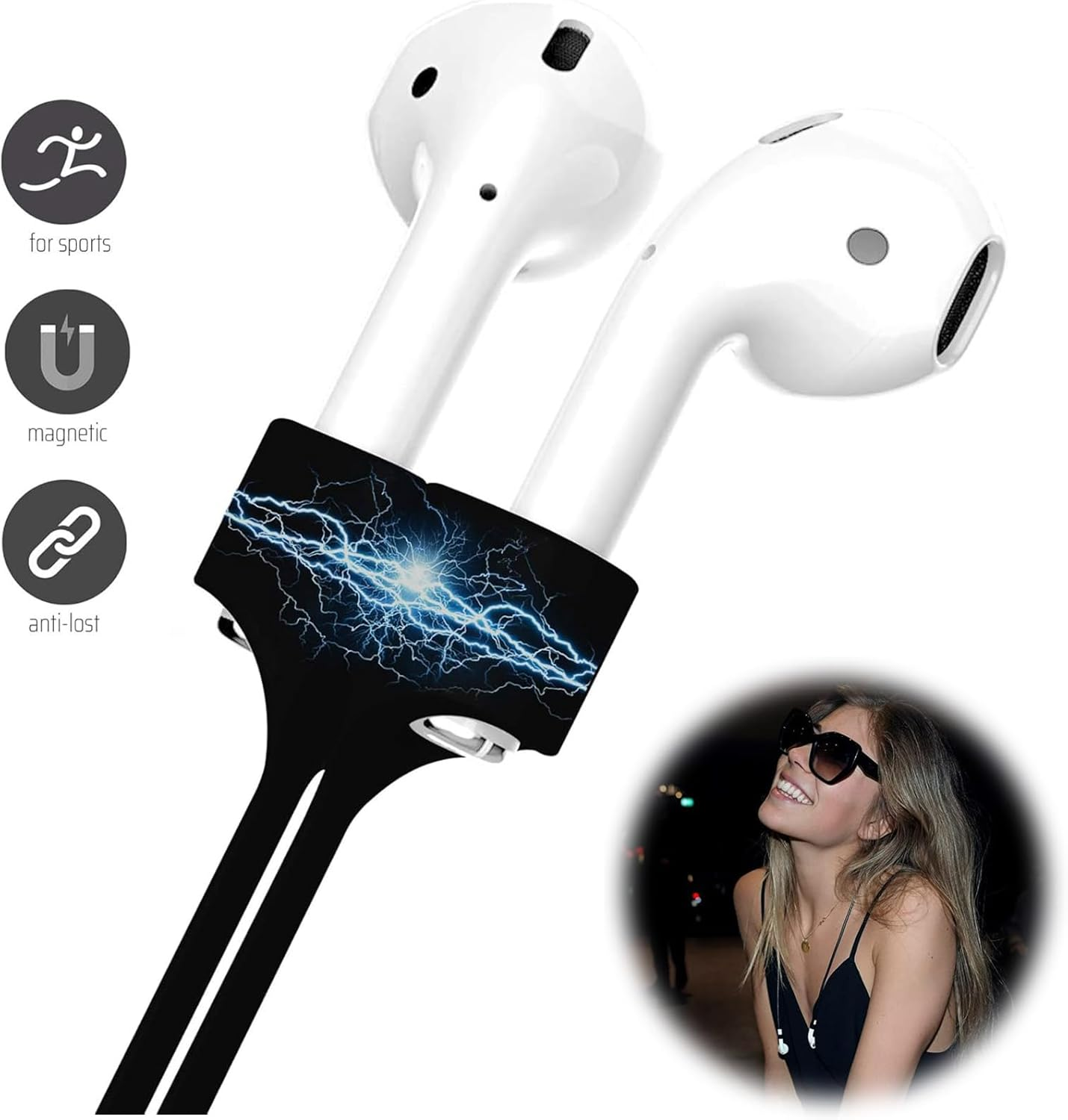 Magnetic Strap Compatible with Airpods 1/2/3/Pro, Anti-Lost Sports Lanyard, Adjustable Cord for Running, Workout & Daily Use, Wireless Charging Compatible Accessories (Black) image number 5