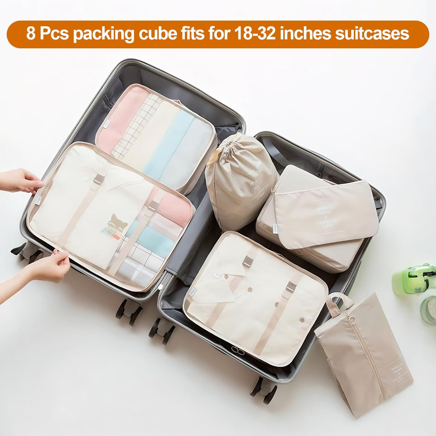 8-Piece Compression Packing Cubes for Travel,H HOME-MART Luggage Organizers with Breathable Mesh, Durable Travel Essentials Bags for Suitcases & Family Vacations - Navy Blue image number 4