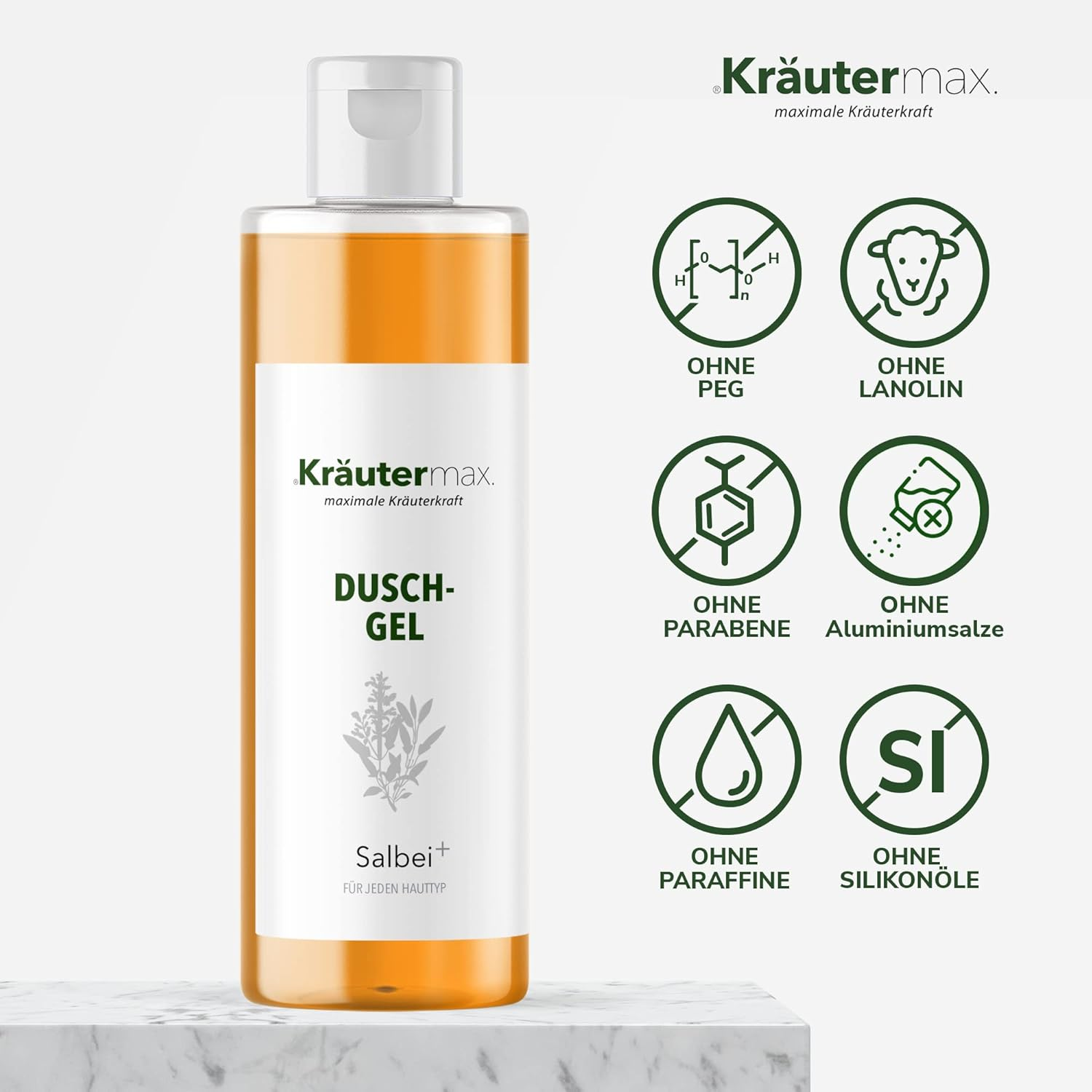 Kr&auml;utermax. Sage Shower Gel with Oil Extract Liquid Also Shampoo and Soap 250 Ml image number 4